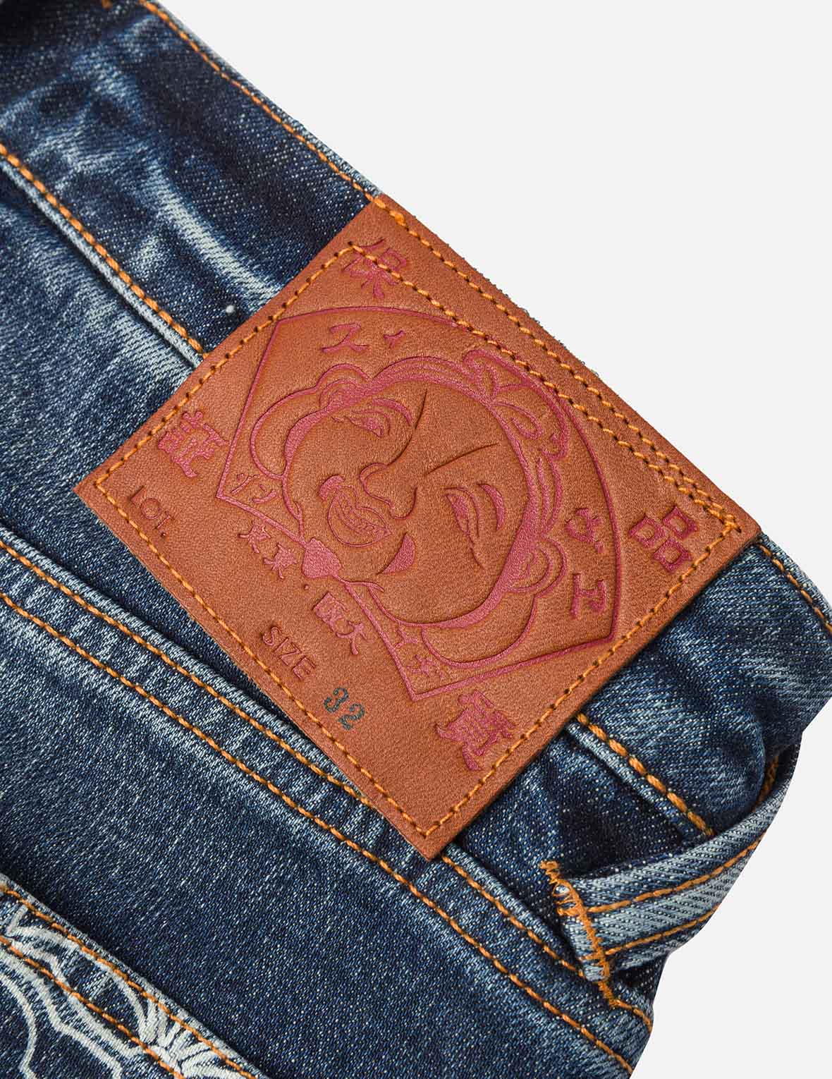 Allover Kamon Print and Seagull Embroidery pockets Fashion Fit Jeans - Image 9