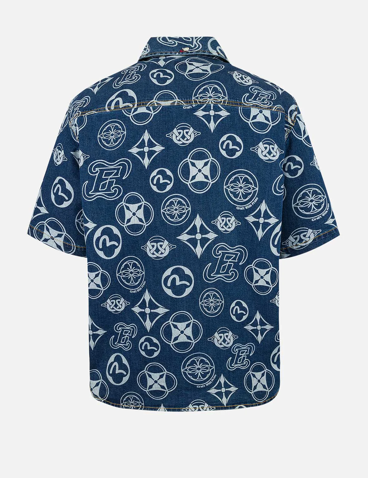 Allover Kamon Print Relax Fit Denim Short Sleeves Shirt - Image 2