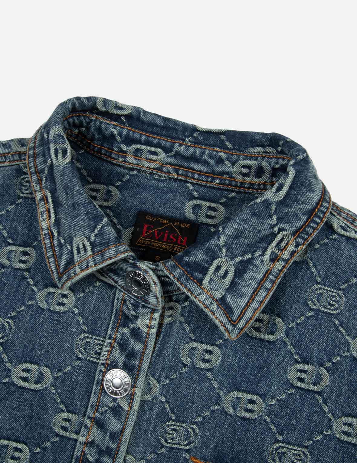 Allover Logo Jacquard and Seagull Embroidery Boyfriend Fit Denim Shirt Jacket - Image 7