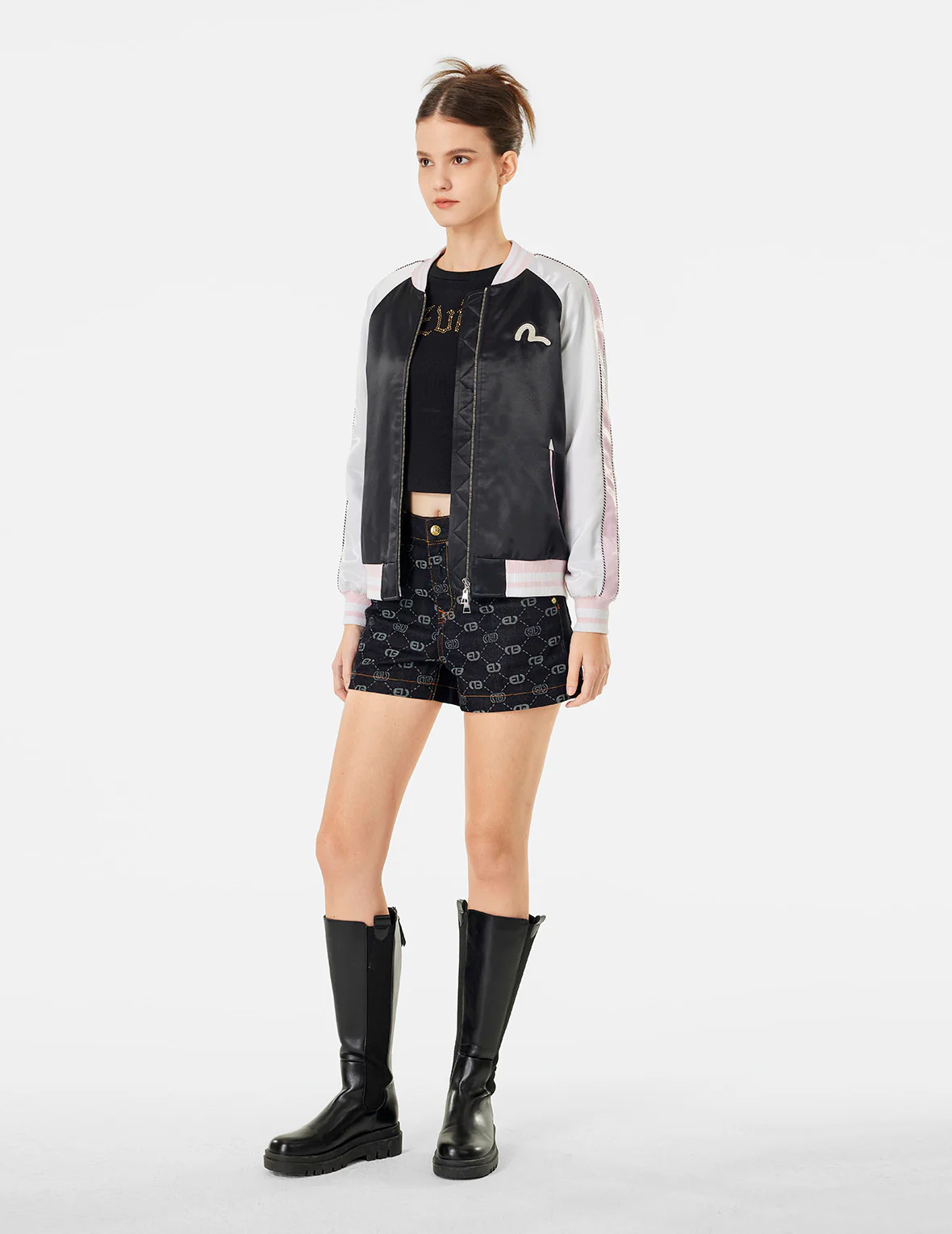 Allover Logo Jacquard and Seagull Embroidery Loose Fit Denim Short - Image 3