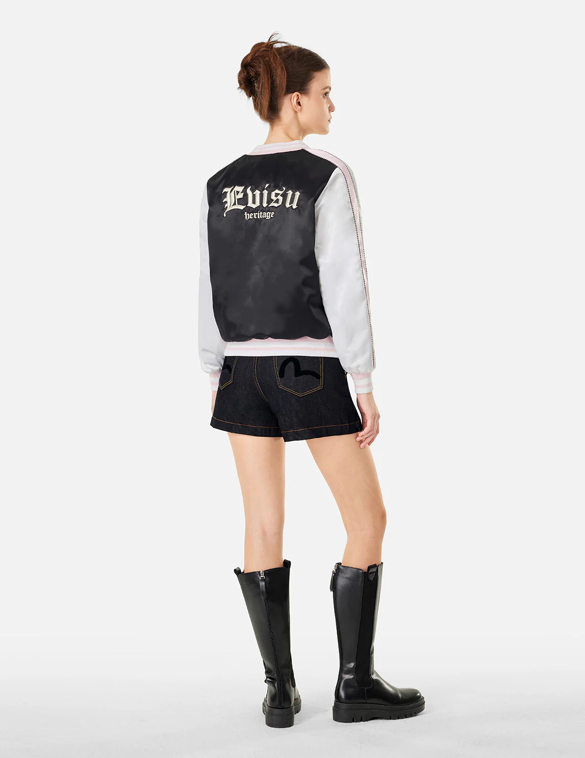 Allover Logo Jacquard and Seagull Embroidery Loose Fit Denim Short - Image 4