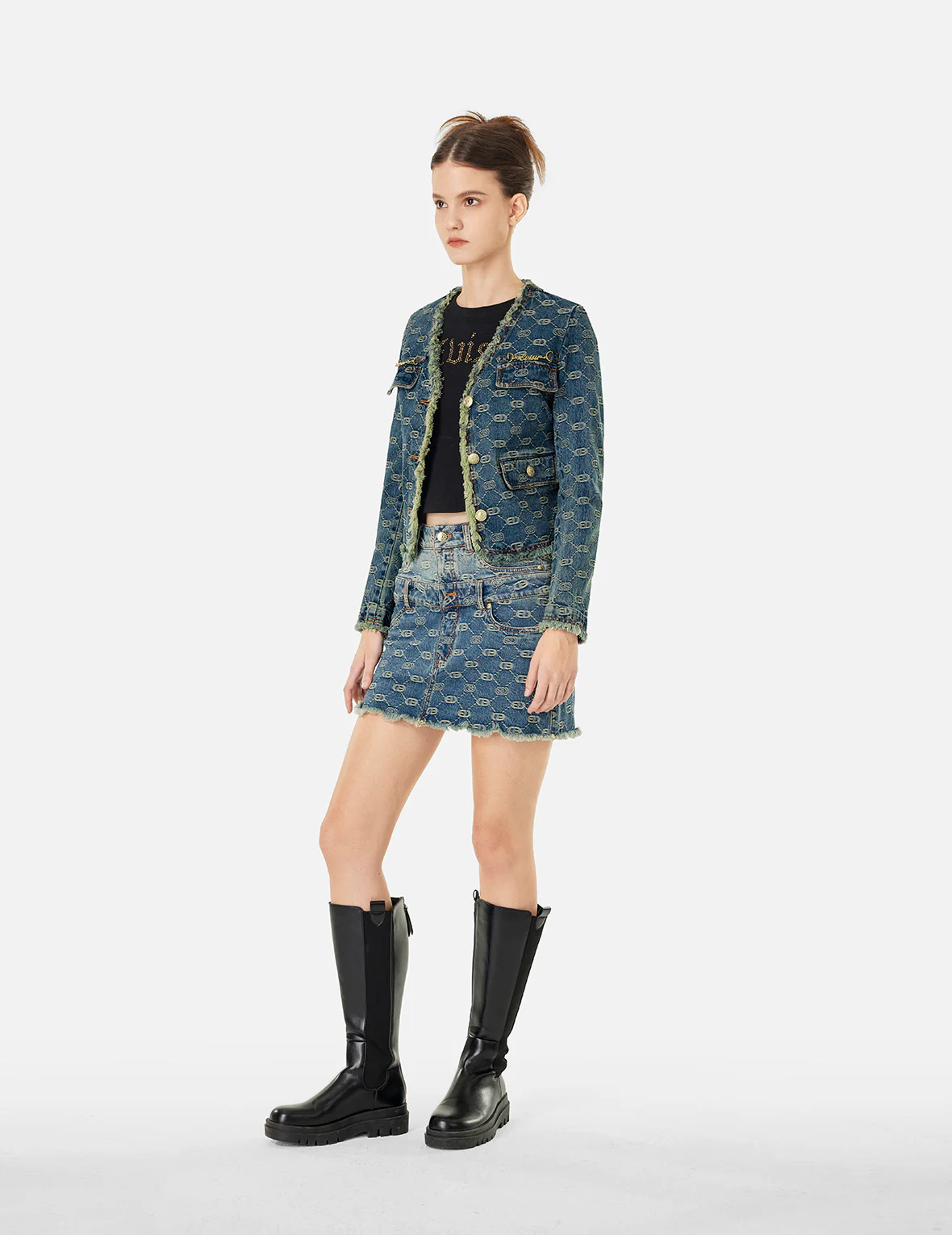Allover Logo Jacquard Fashion Fit Denim Jacket - Image 3