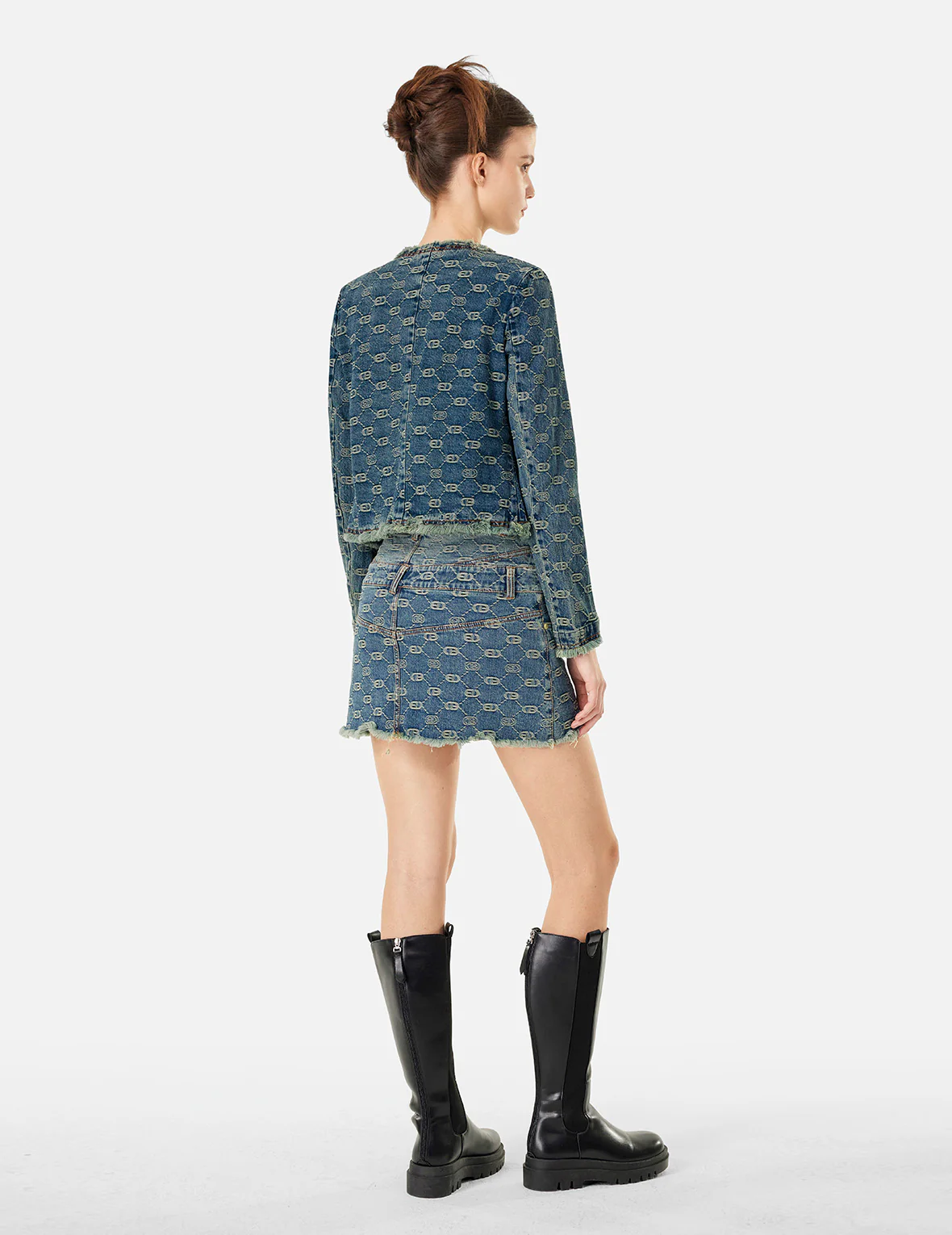 Allover Logo Jacquard Fashion Fit Denim Jacket - Image 4