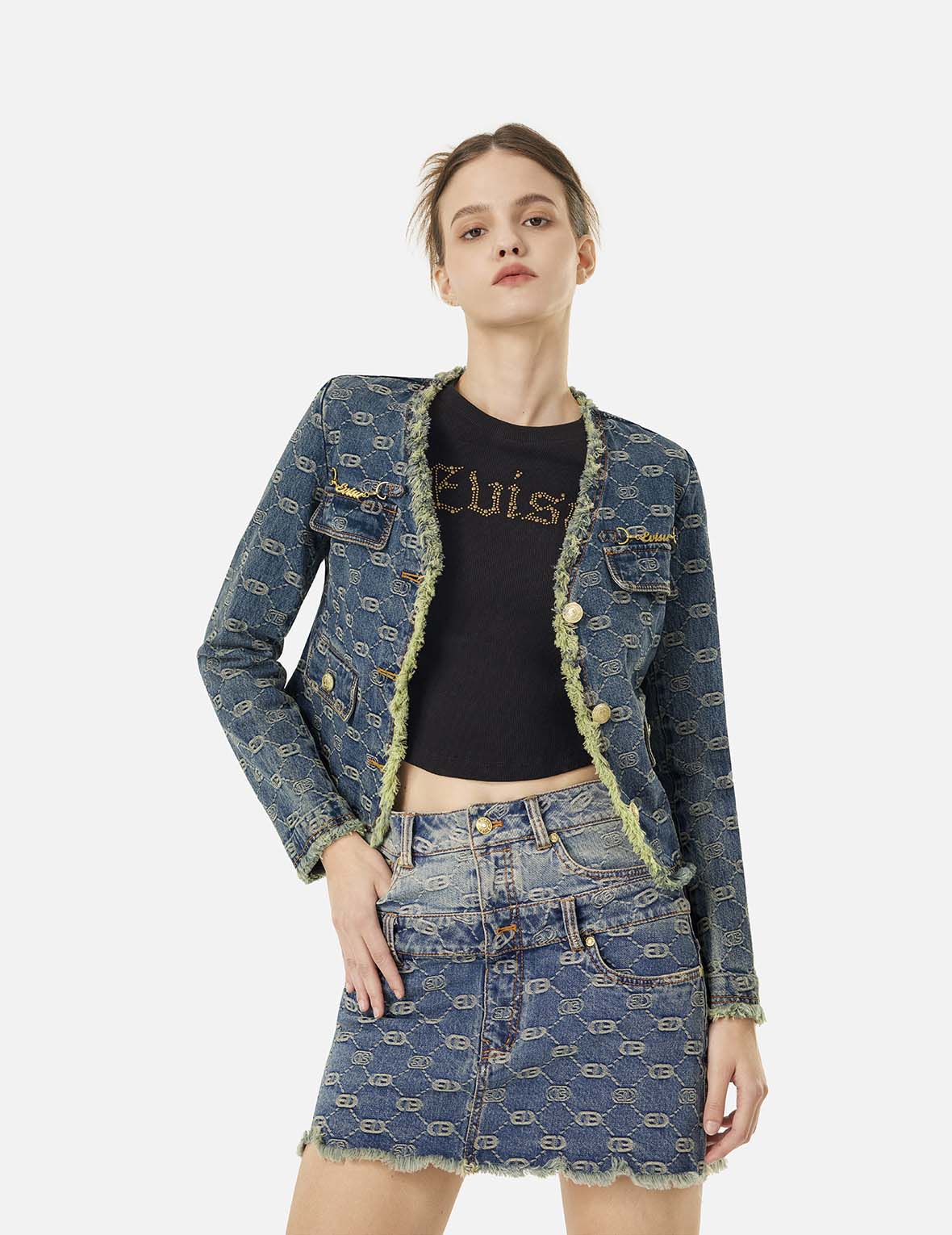 Allover Logo Jacquard Fashion Fit Denim Jacket - Image 5
