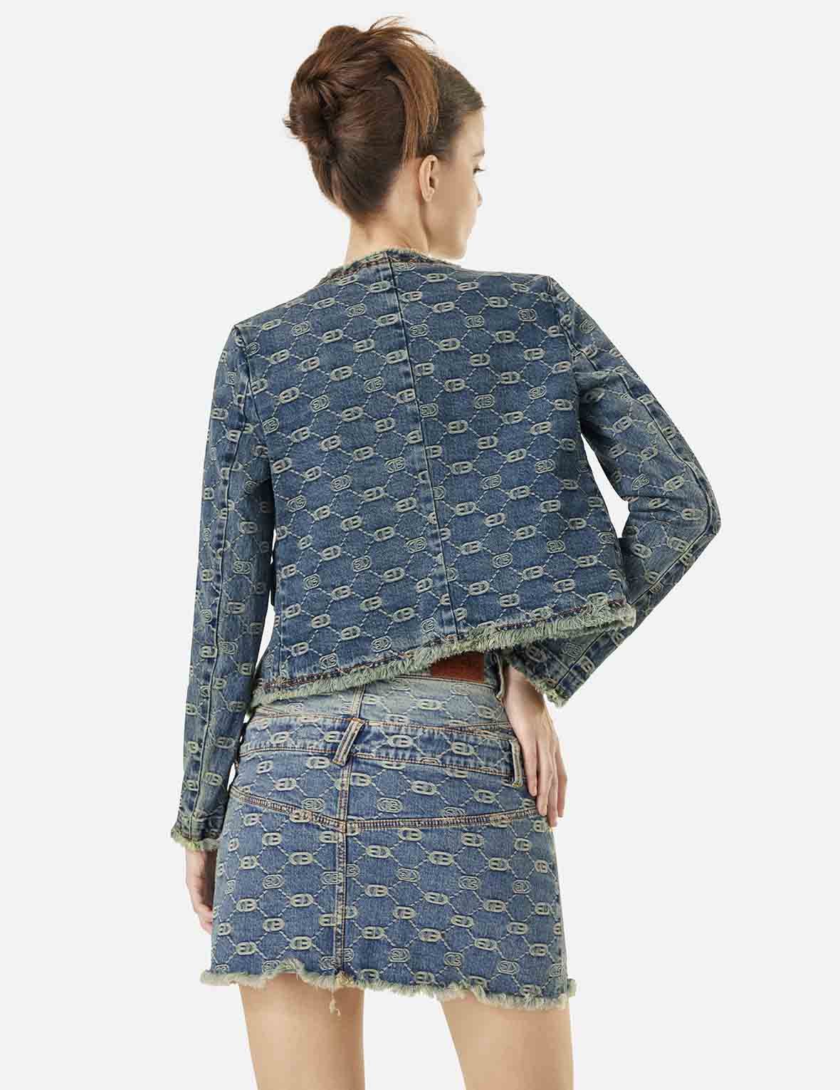 Allover Logo Jacquard Fashion Fit Denim Jacket - Image 6