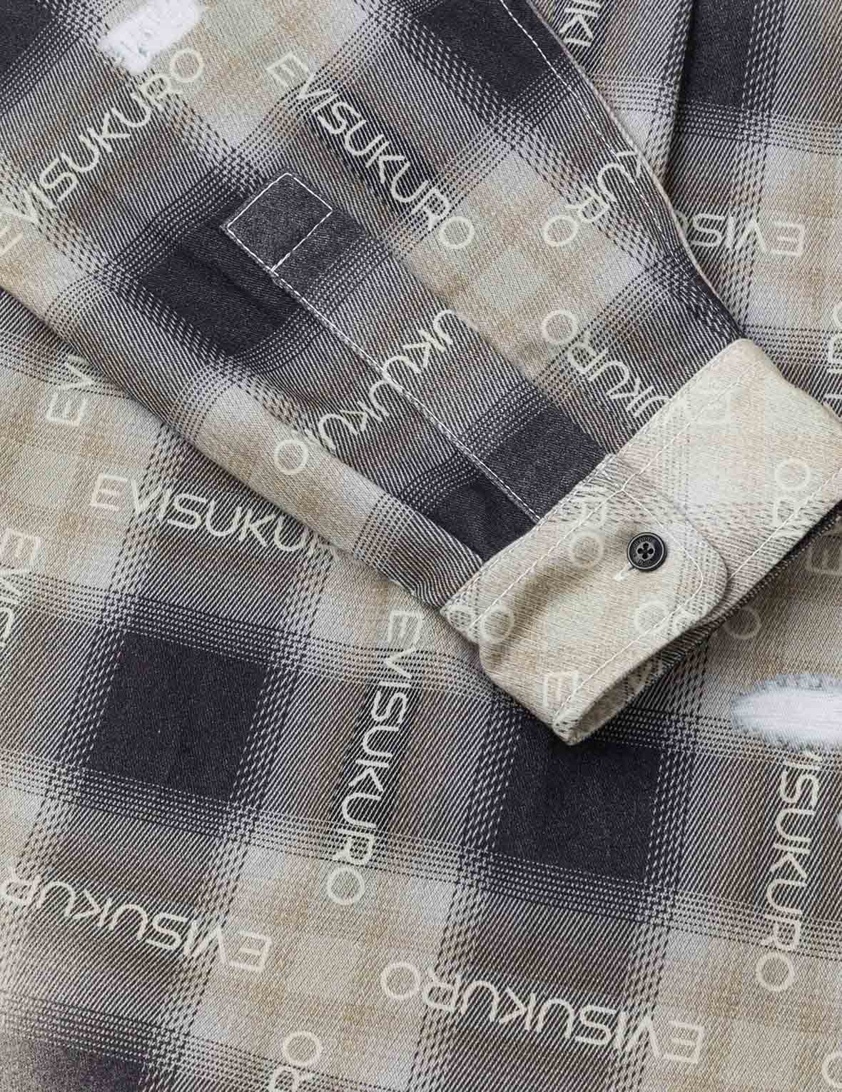 Allover Logo Print Distressed Oversized Check Shirt - Image 10