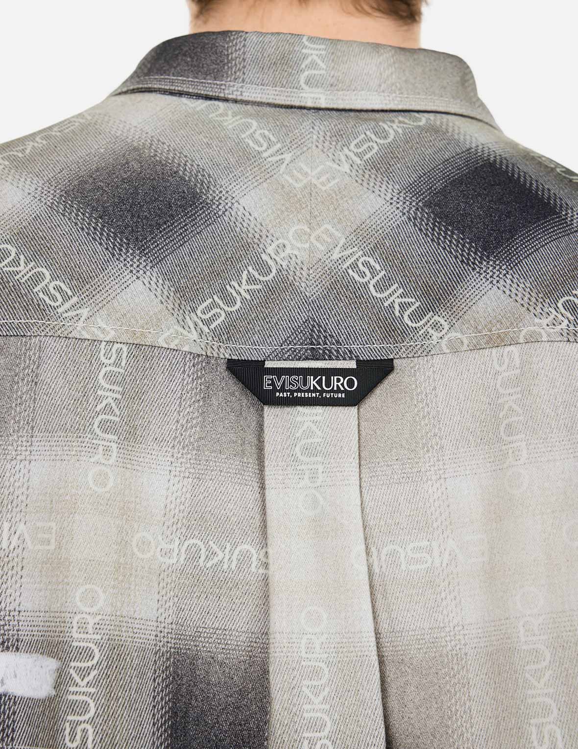 Allover Logo Print Distressed Oversized Check Shirt - Image 6