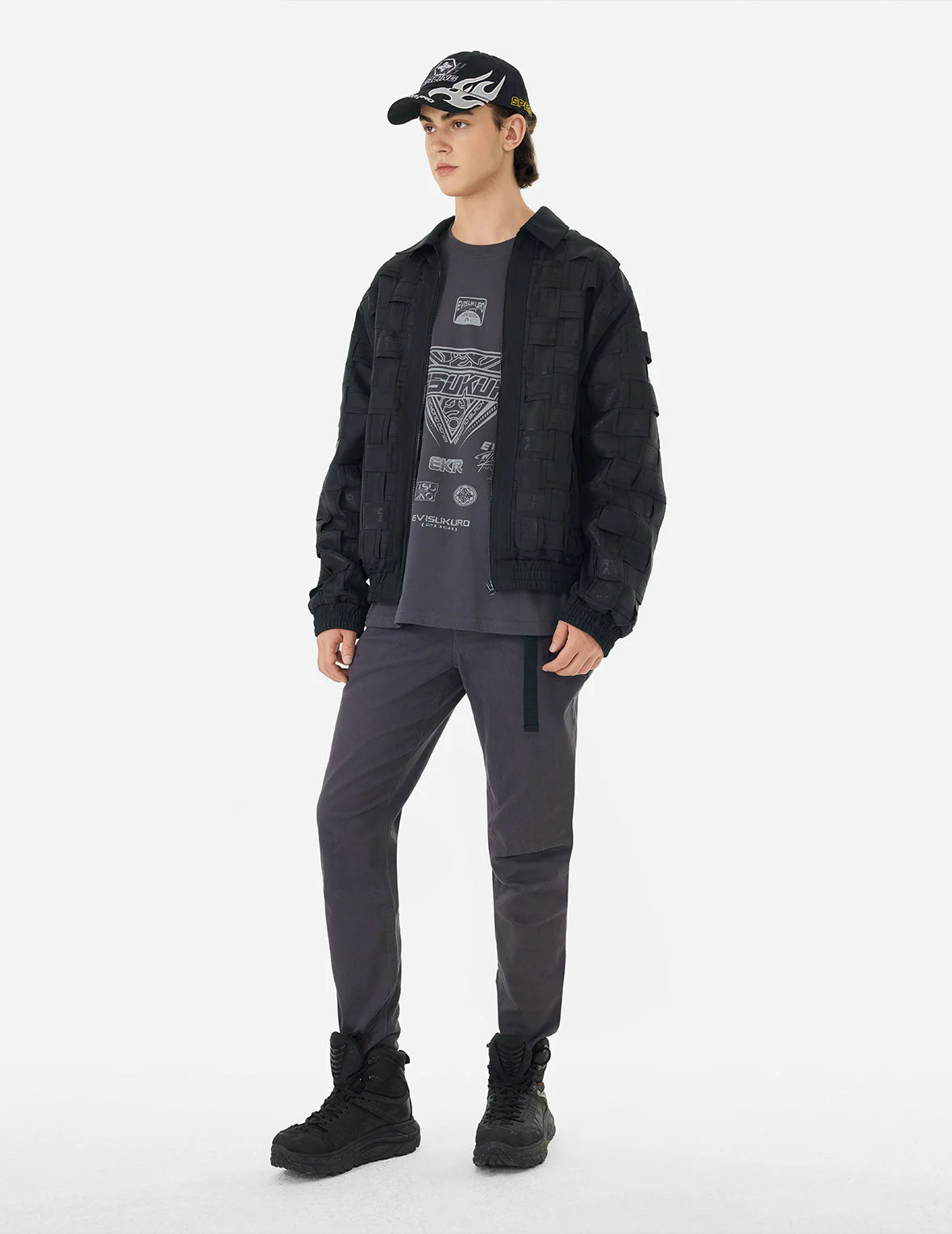 Allover Logo Print Relax Fit Tape Weaving Bomber Jacket - Image 3