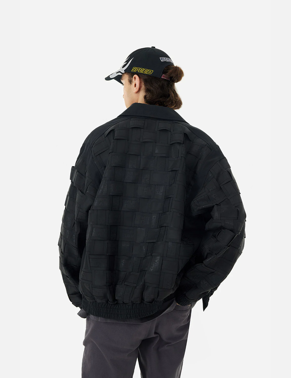 Allover Logo Print Relax Fit Tape Weaving Bomber Jacket - Image 6