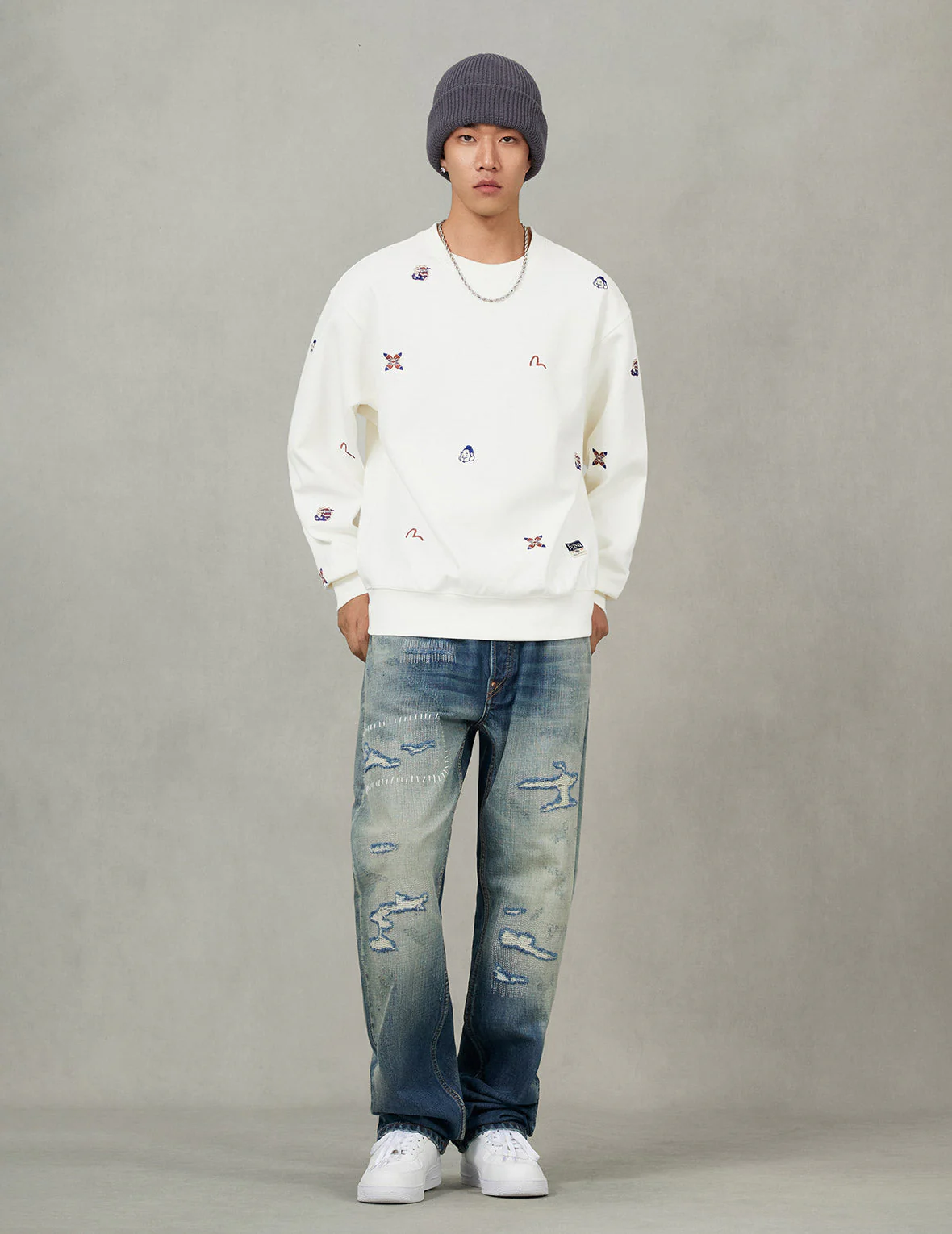 Allover Multi Logos Embroidery Relax Fit Sweatshirt - Image 10