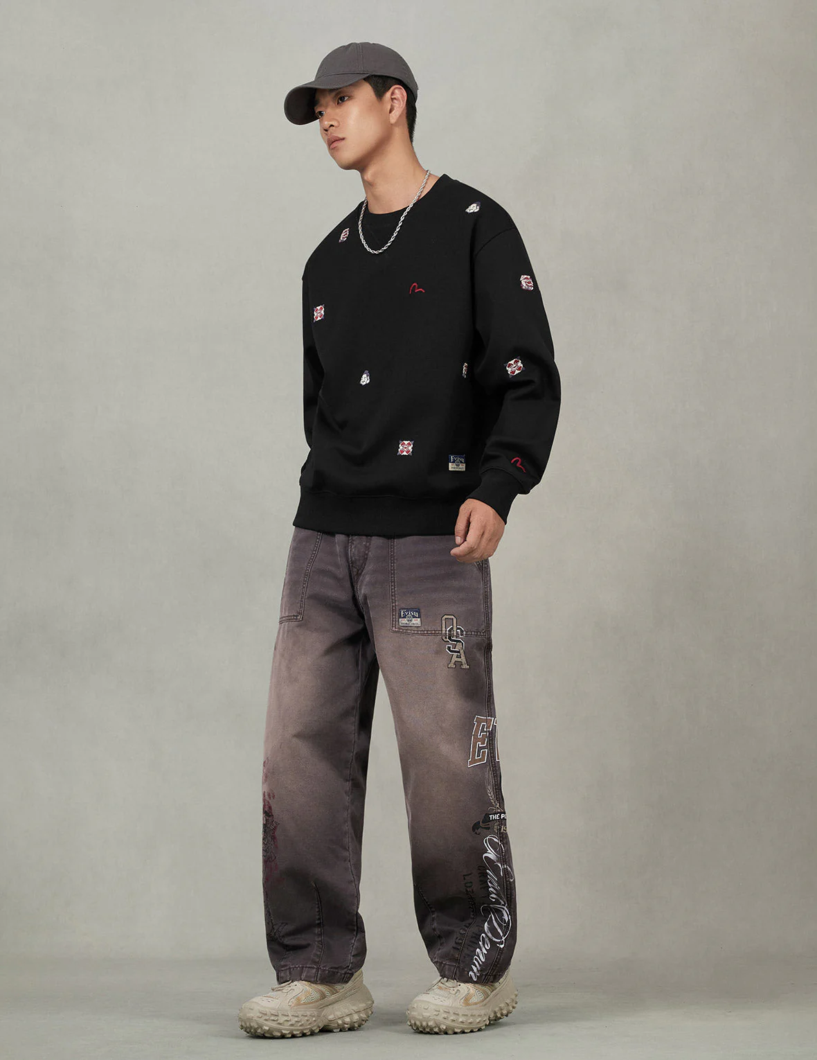 Allover Multi Logos Embroidery Relax Fit Sweatshirt - Image 9