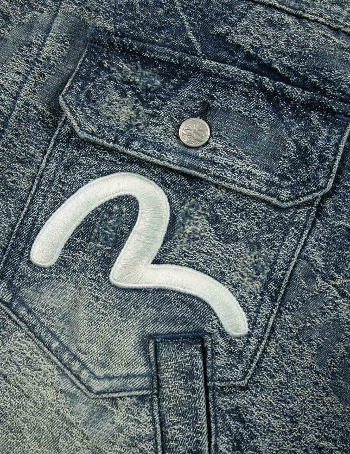 Allover Pocket Print and Seagull Embroidery Loose Fit Denim Jacket - Image 10