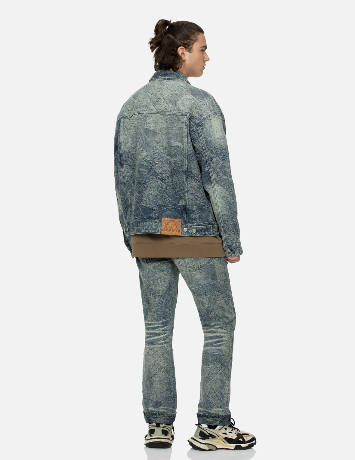 Allover Pocket Print and Seagull Embroidery Loose Fit Denim Jacket - Image 4
