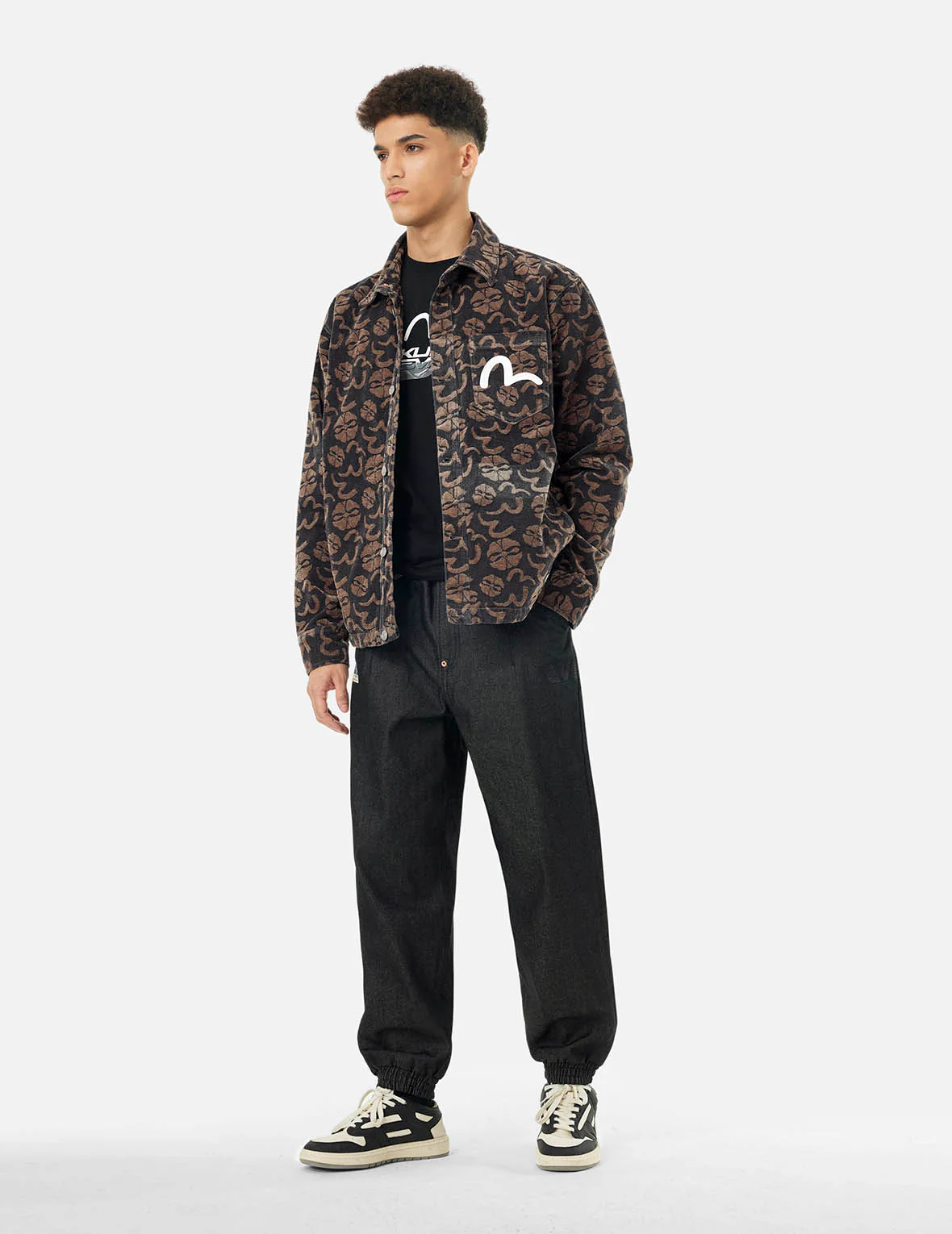 Allover Seagull and Kamon Jacquard Loose Fit Shirt Jacket - Image 3