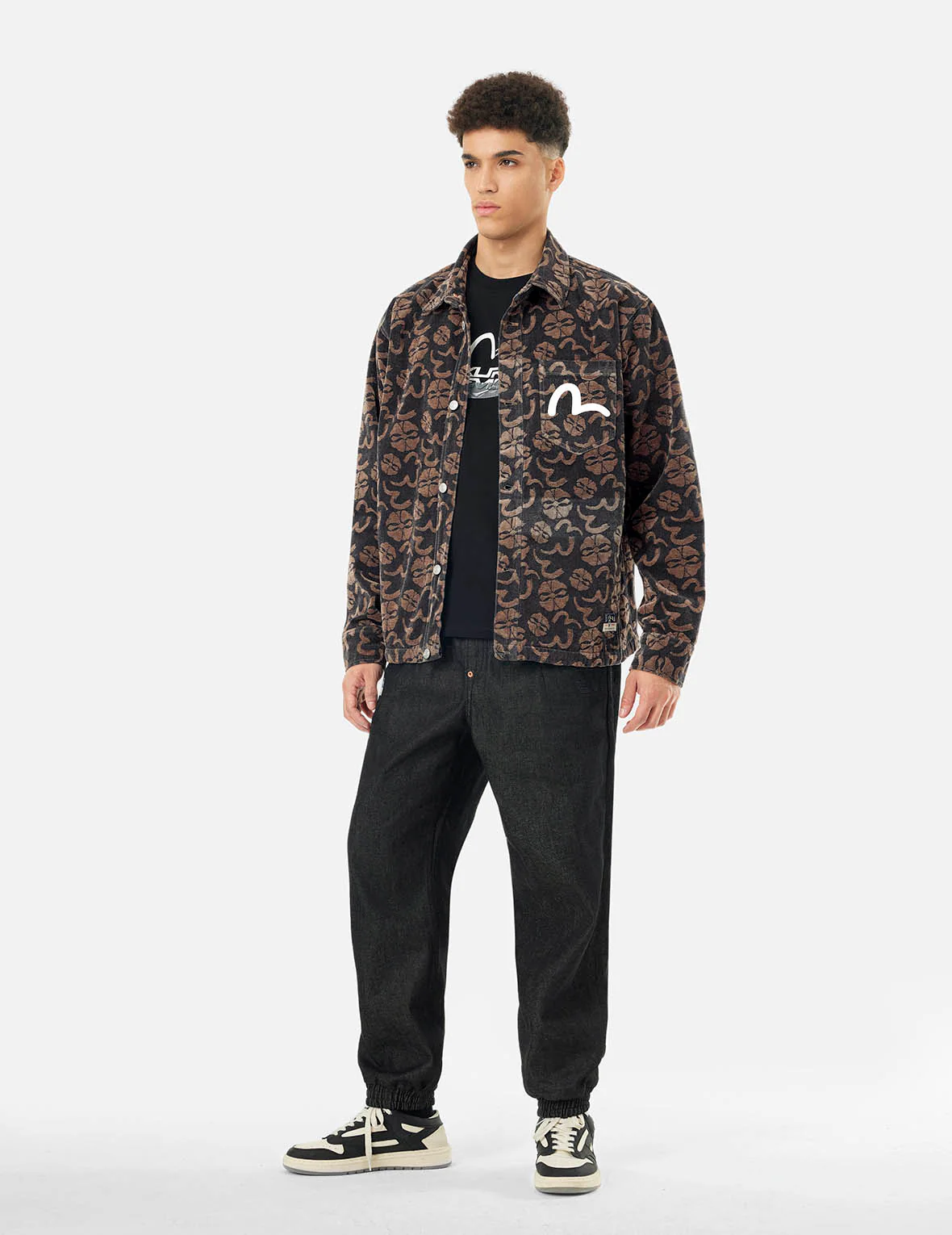Allover Seagull and Kamon Jacquard Loose Fit Shirt Jacket - Image 5