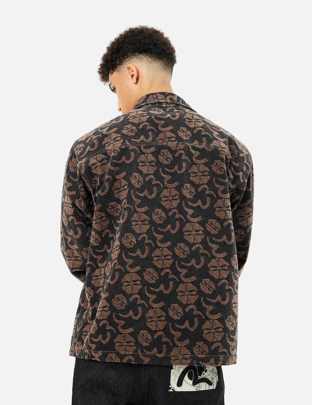 Allover Seagull and Kamon Jacquard Loose Fit Shirt Jacket - Image 8