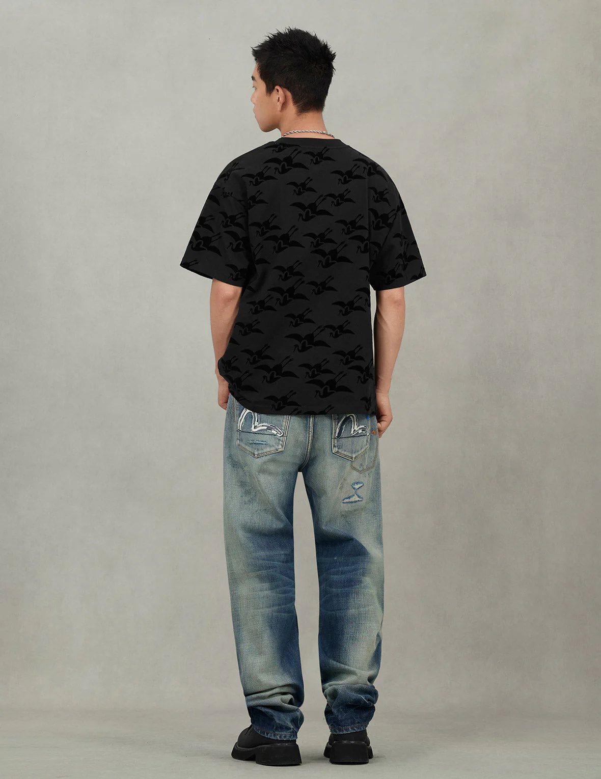 Allover Seagull Crane Flocking Print Relax Fit T-shirt - Image 11