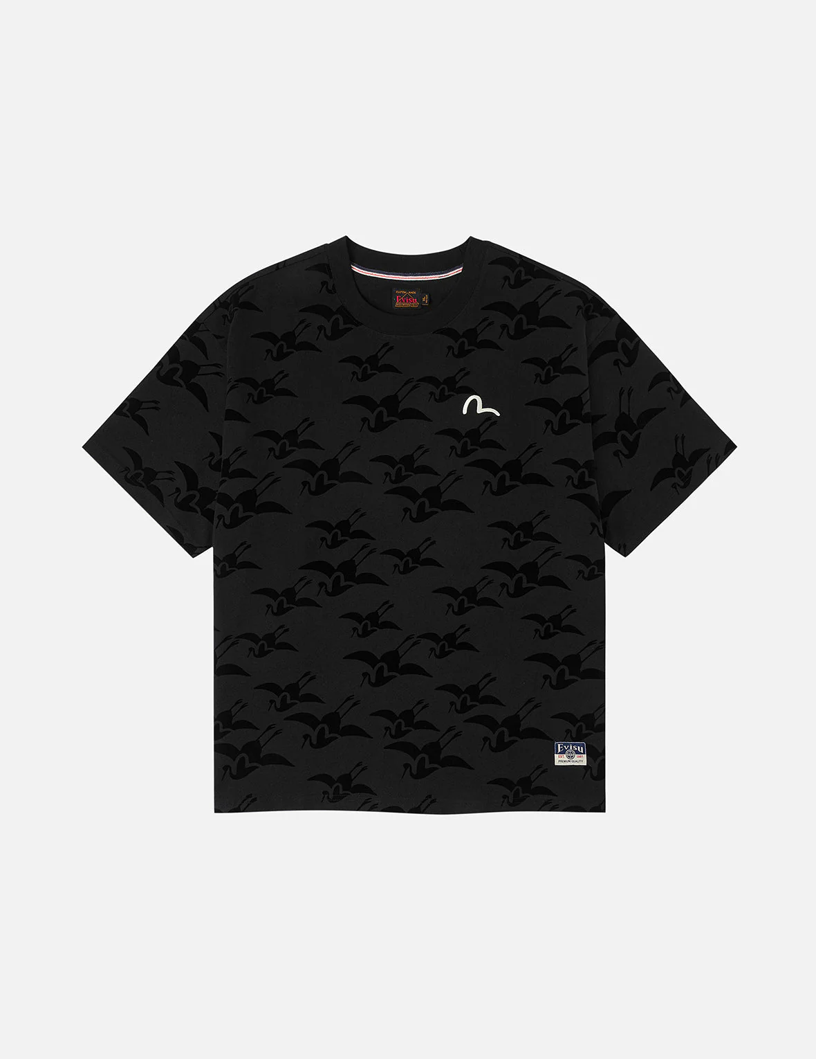 Allover Seagull Crane Flocking Print Relax Fit T-shirt - Image 5