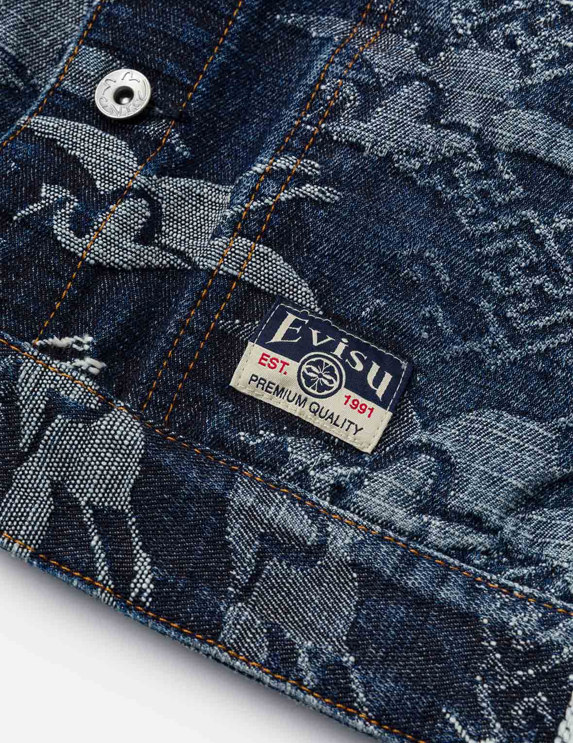 Allover Seagull Cranes Jacquard Loose Fit Denim Jacket - Image 10