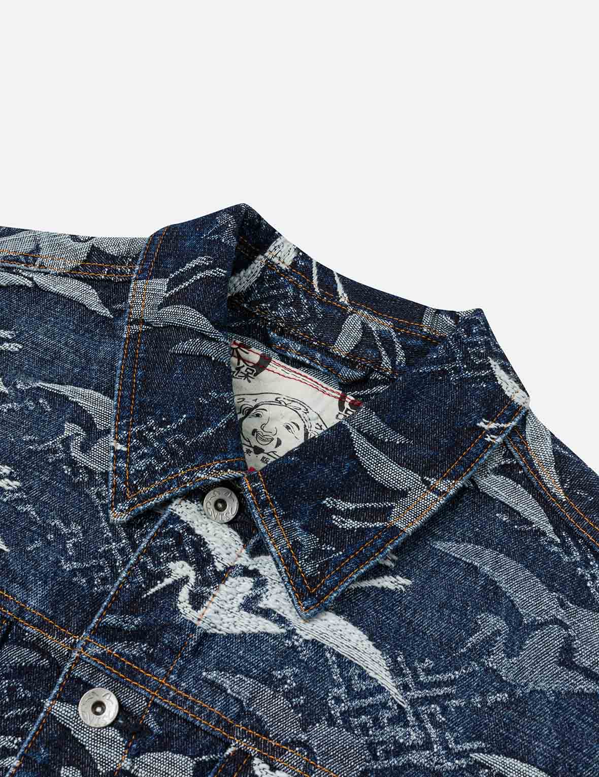 Allover Seagull Cranes Jacquard Loose Fit Denim Jacket - Image 11