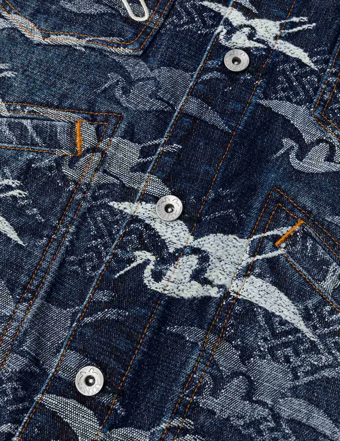 Allover Seagull Cranes Jacquard Loose Fit Denim Jacket - Image 12