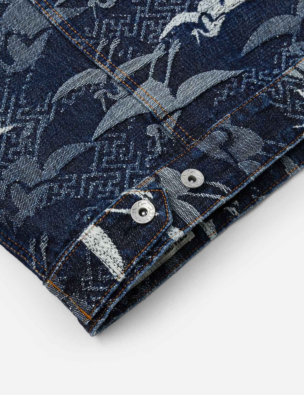 Allover Seagull Cranes Jacquard Loose Fit Denim Jacket - Image 15