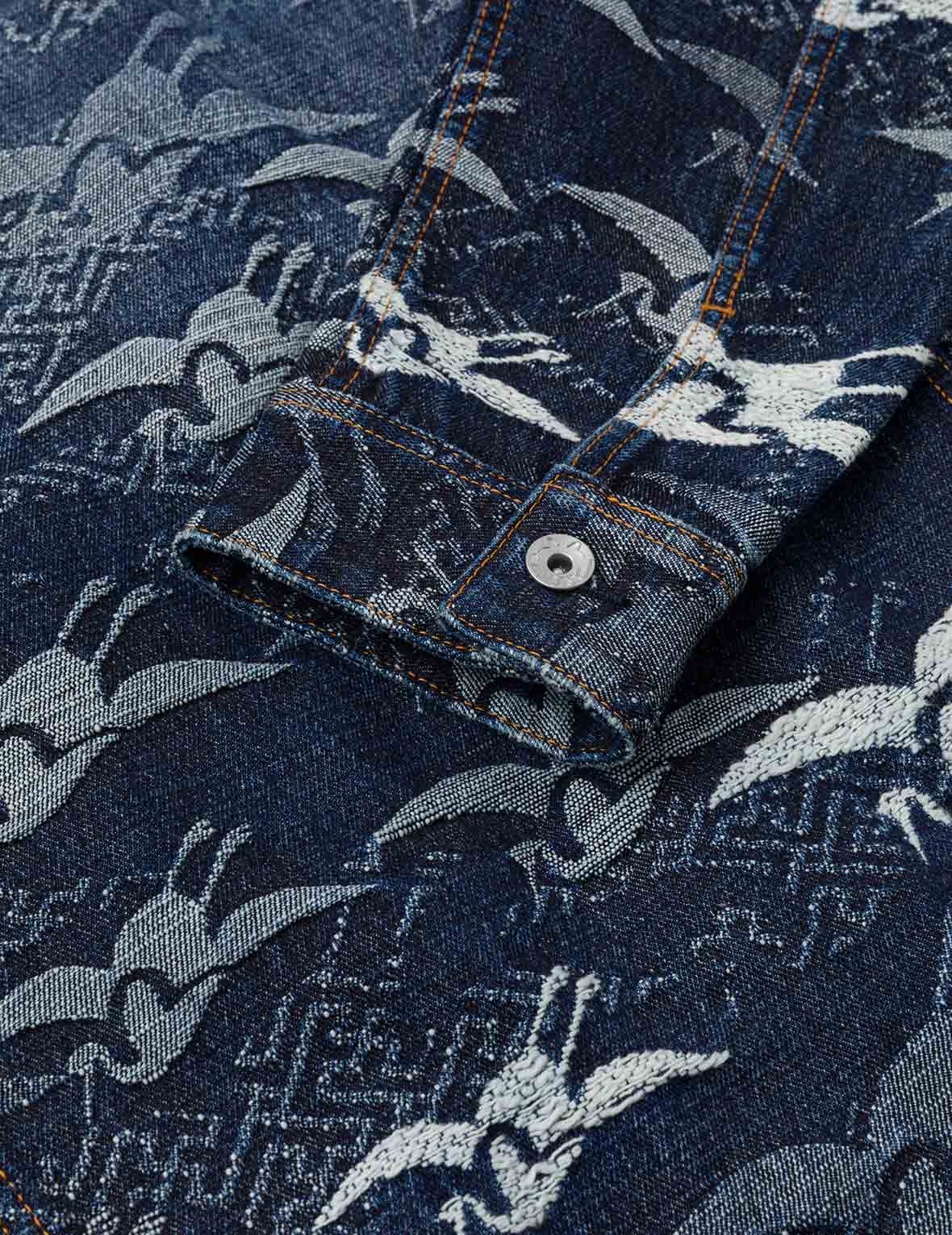 Allover Seagull Cranes Jacquard Loose Fit Denim Jacket - Image 16
