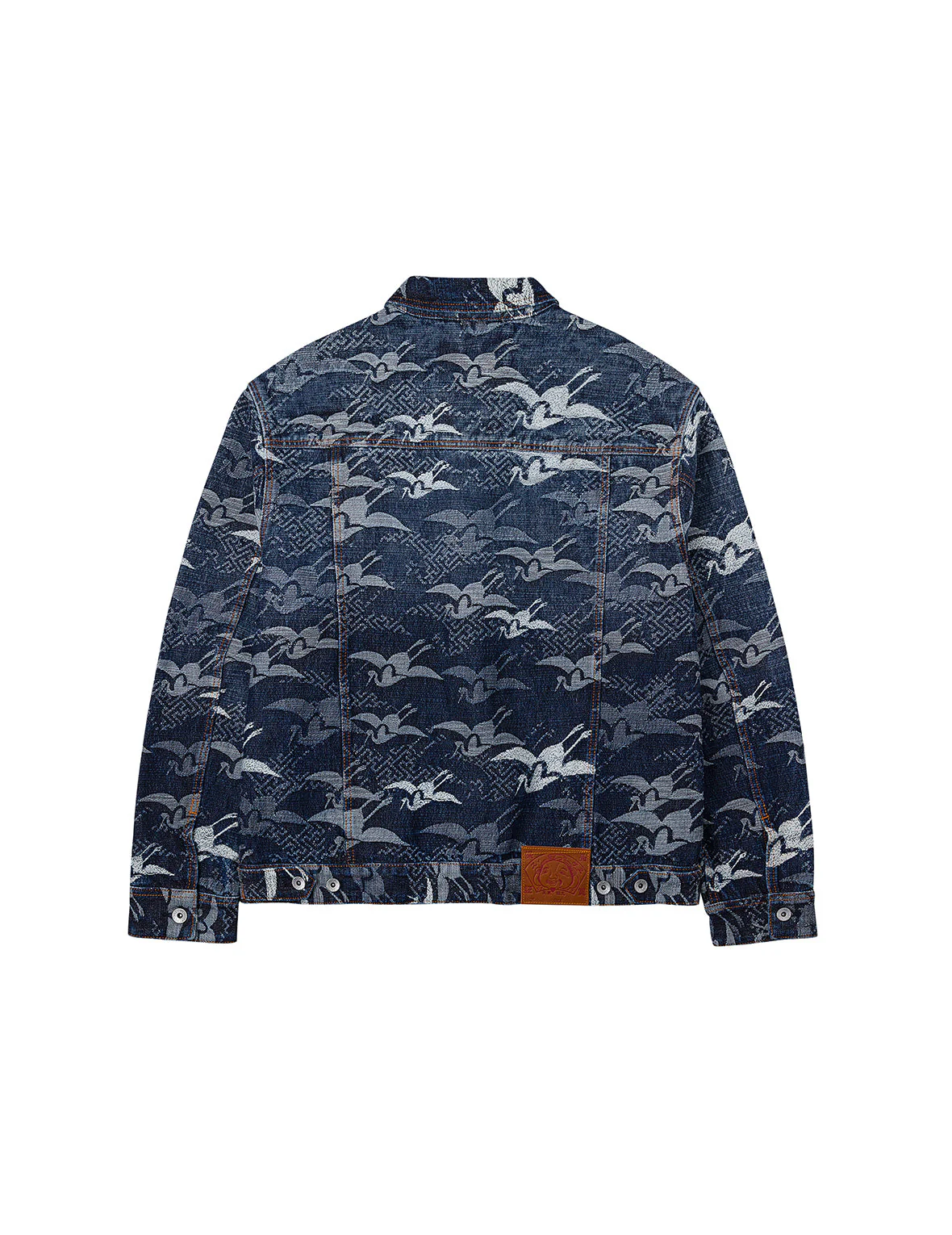 Allover Seagull Cranes Jacquard Loose Fit Denim Jacket - Image 2