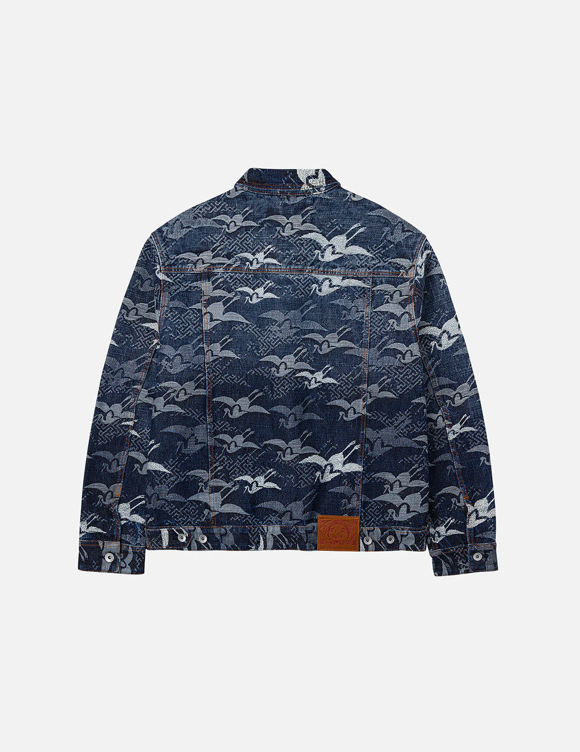 Allover Seagull Cranes Jacquard Loose Fit Denim Jacket - Image 4