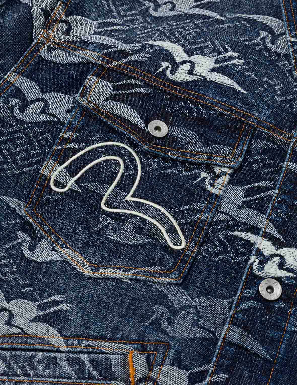 Allover Seagull Cranes Jacquard Loose Fit Denim Jacket - Image 8