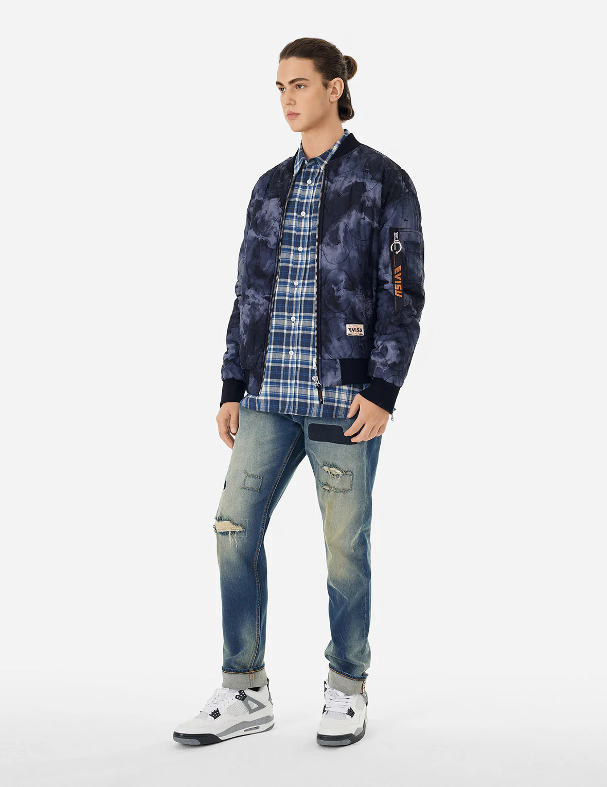 Allover Seagull Embroidery Tie-Dye Loose Fit Padded Bomber Jacket - Image 11