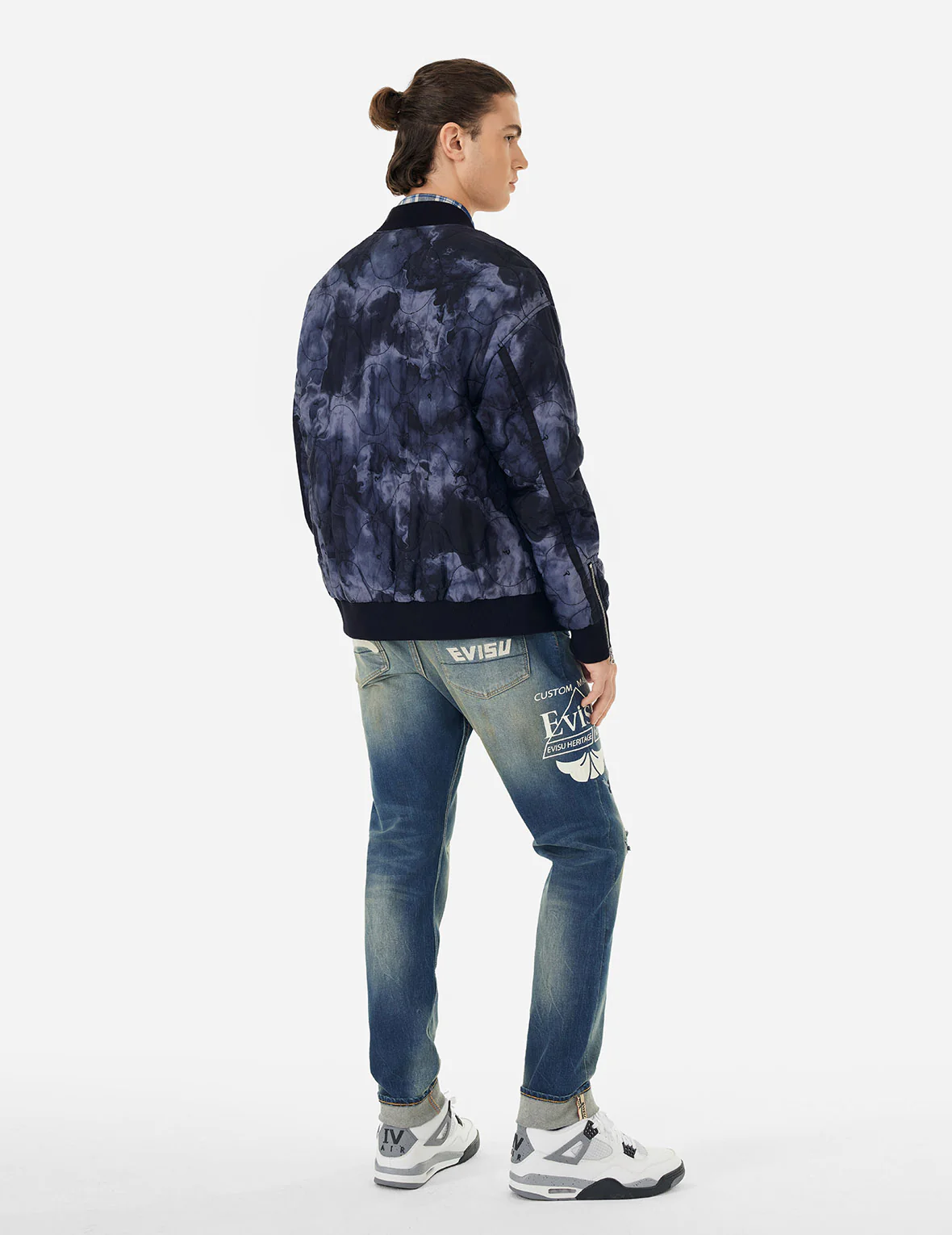 Allover Seagull Embroidery Tie-Dye Loose Fit Padded Bomber Jacket - Image 12