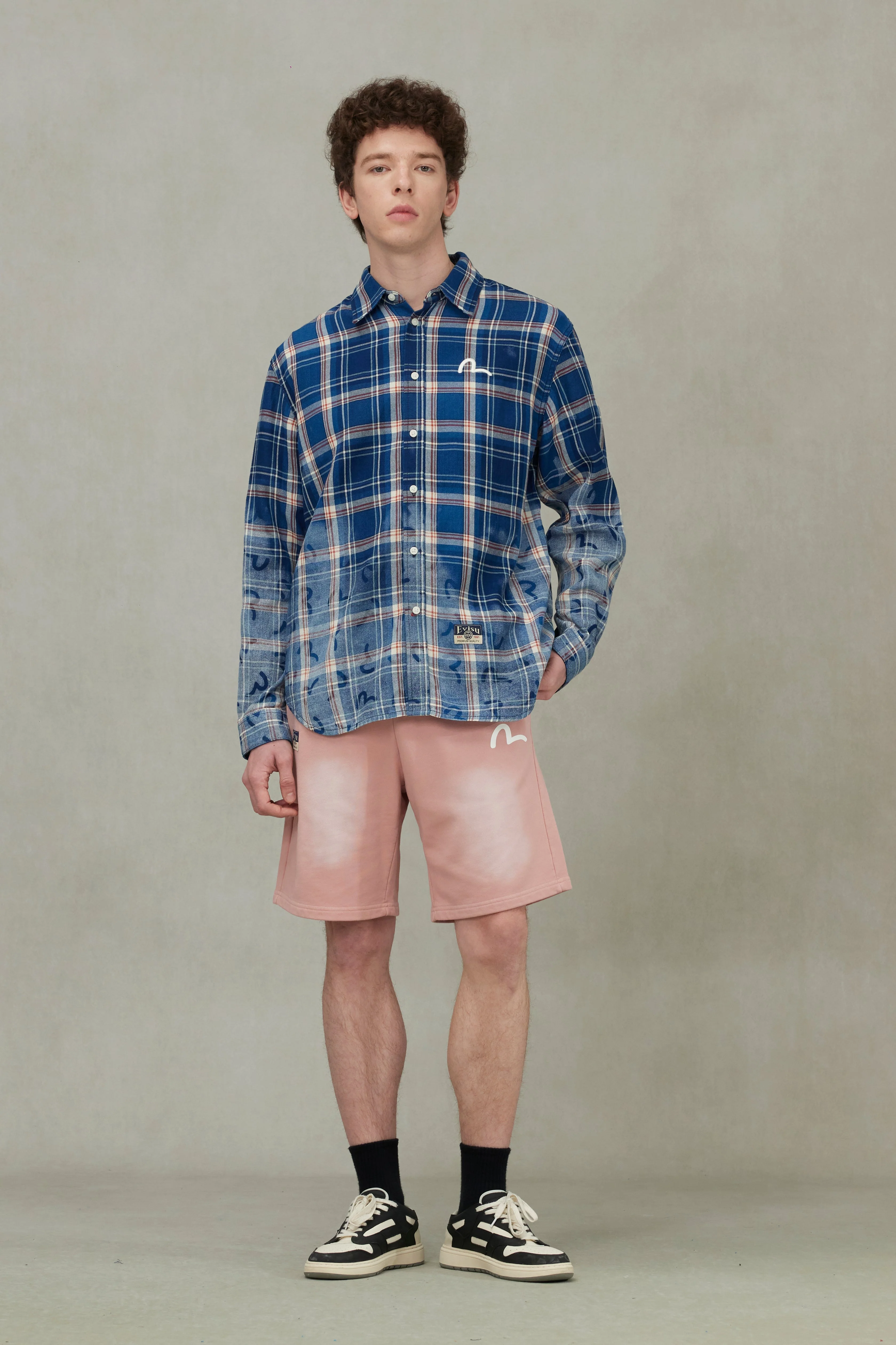 Allover Seagull Print Relax Fit Check Shirt - Image 3