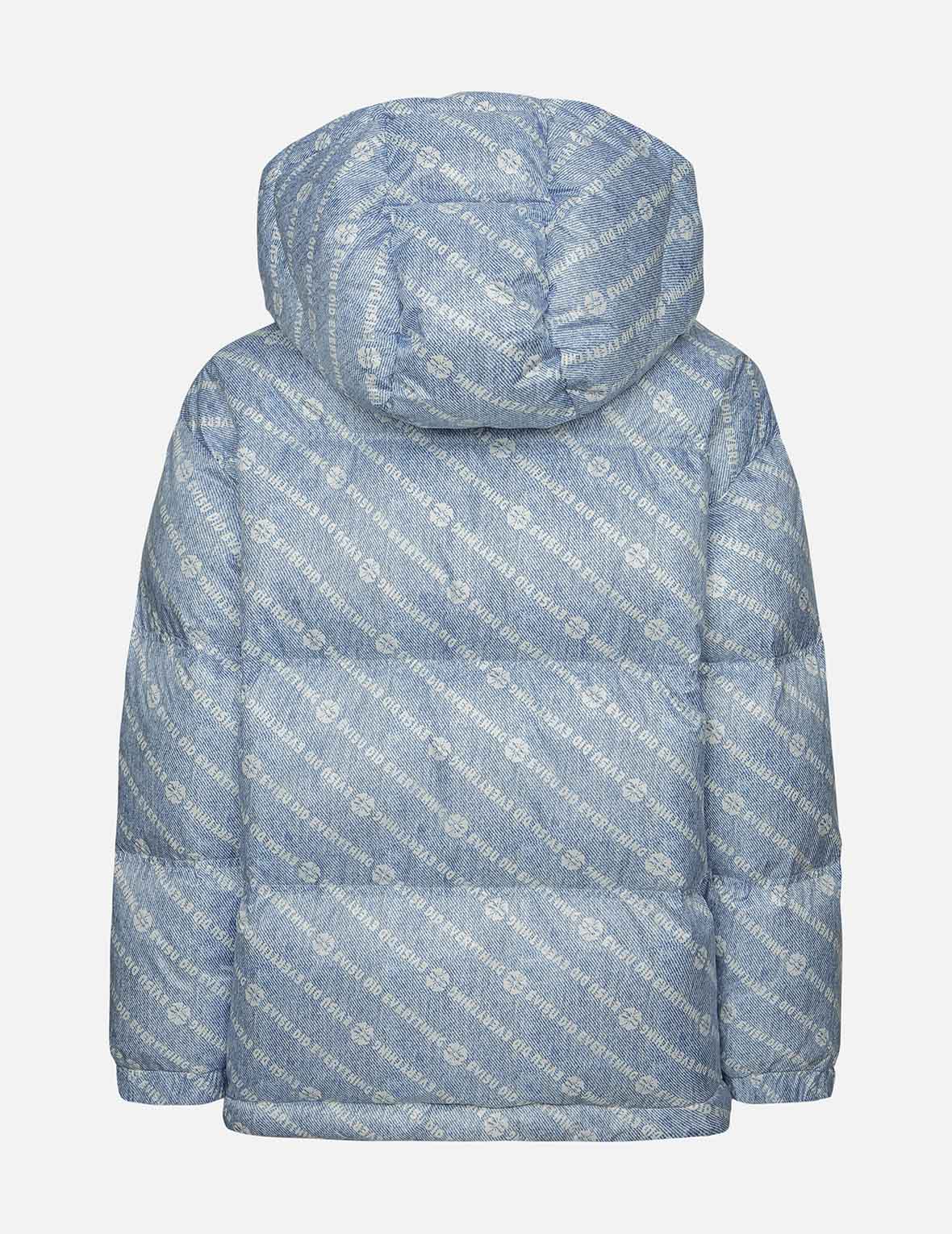 Allover Slogan and Kamon Print Fashion Fit Down Jacket with Detachable Hood - Image 2