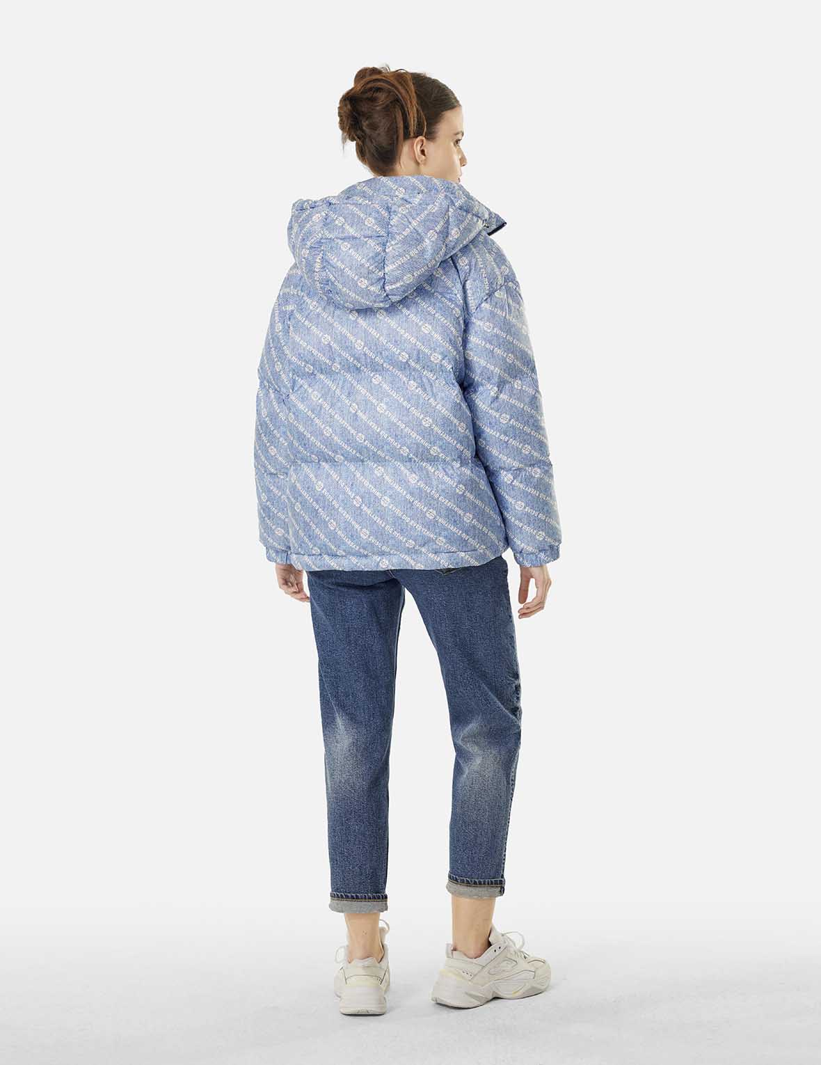 Allover Slogan and Kamon Print Fashion Fit Down Jacket with Detachable Hood - Image 4