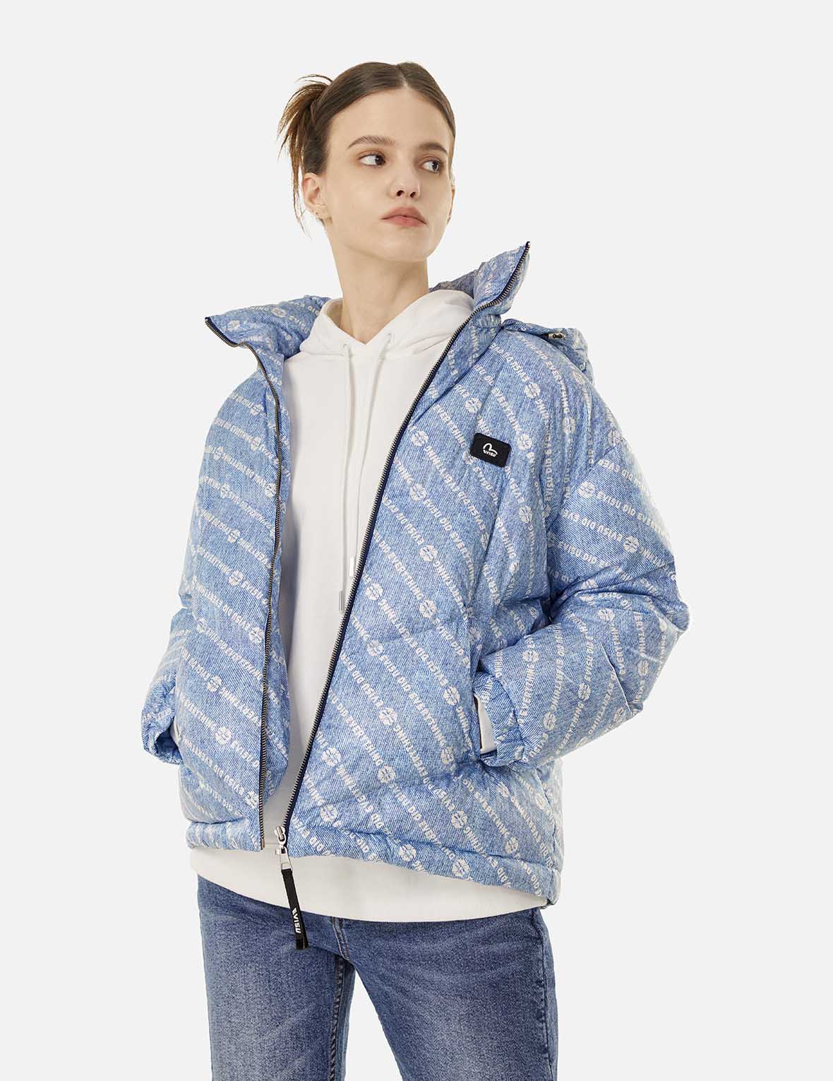 Allover Slogan and Kamon Print Fashion Fit Down Jacket with Detachable Hood - Image 5