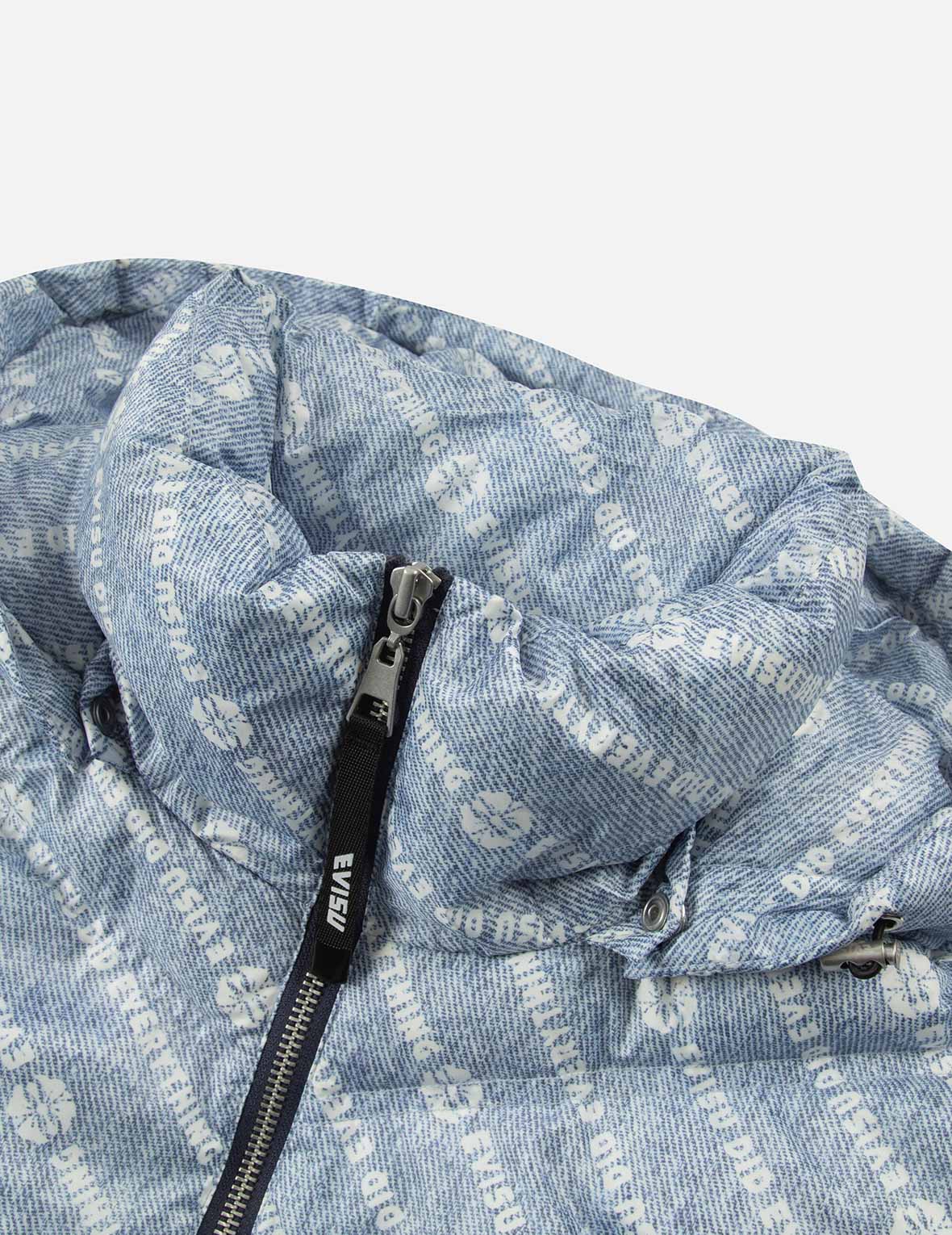 Allover Slogan and Kamon Print Fashion Fit Down Jacket with Detachable Hood - Image 7