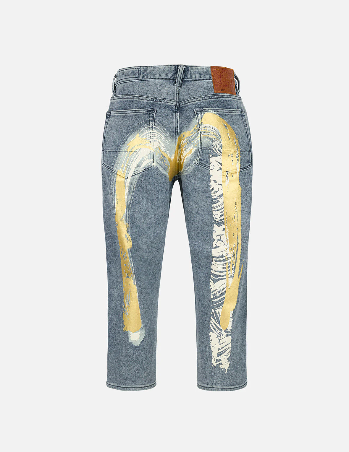 Artistic Brush Daicock Print Cropped Jeans #2027