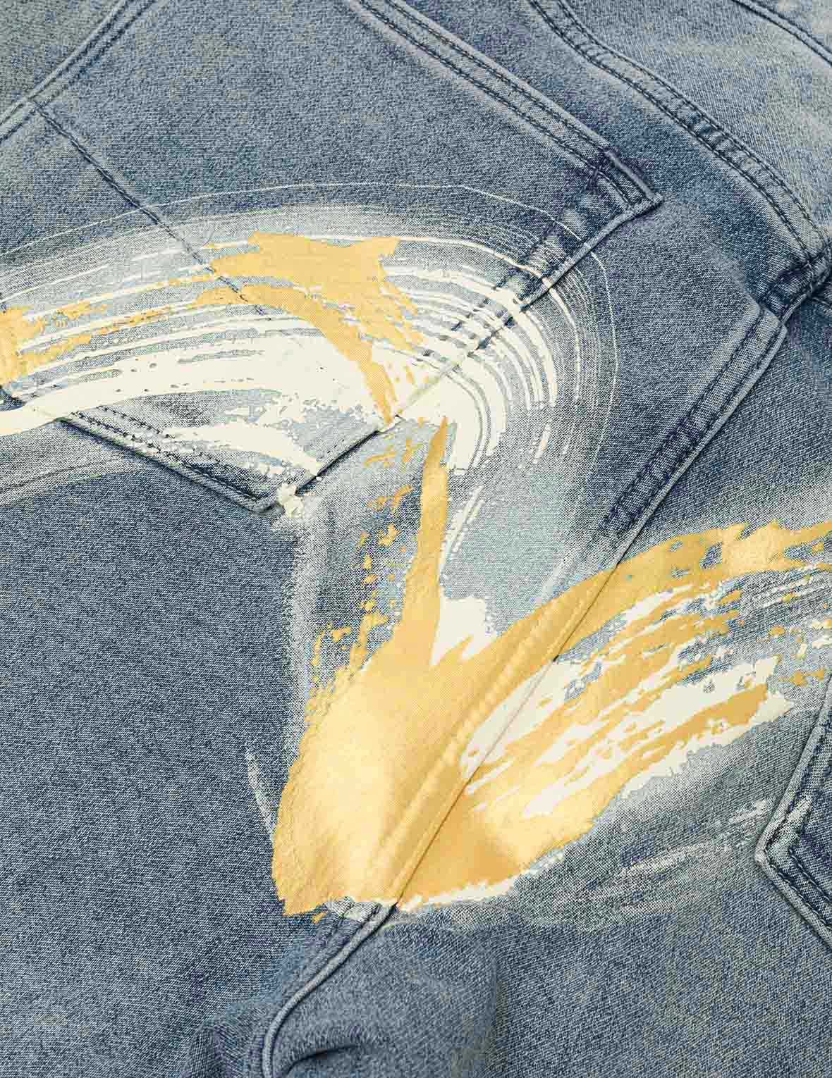 Artistic Brush Daicock Print Cropped Jeans #2027 - Image 5