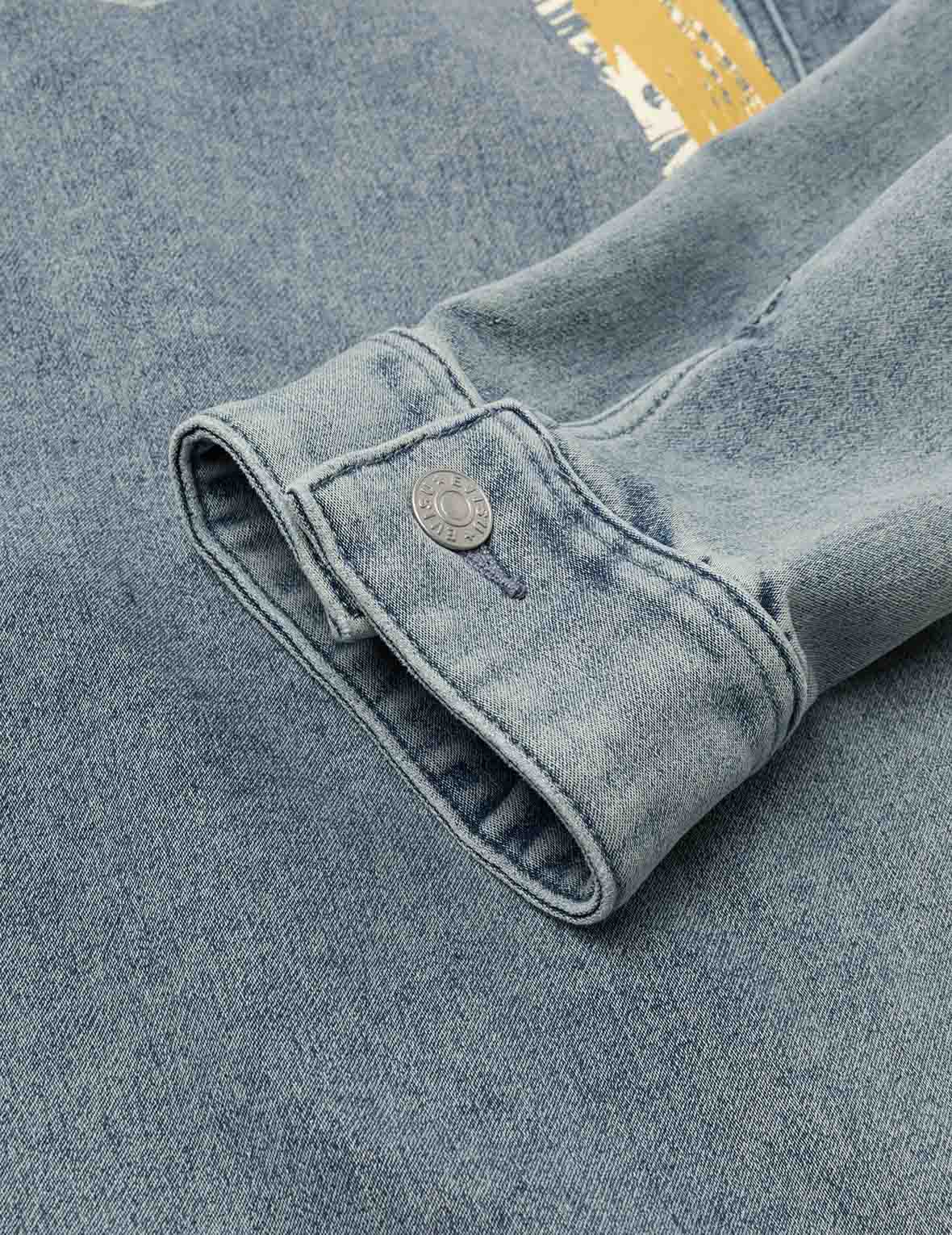 Artistic Brush Daicock Print Relax Fit Denim Jacket - Image 13