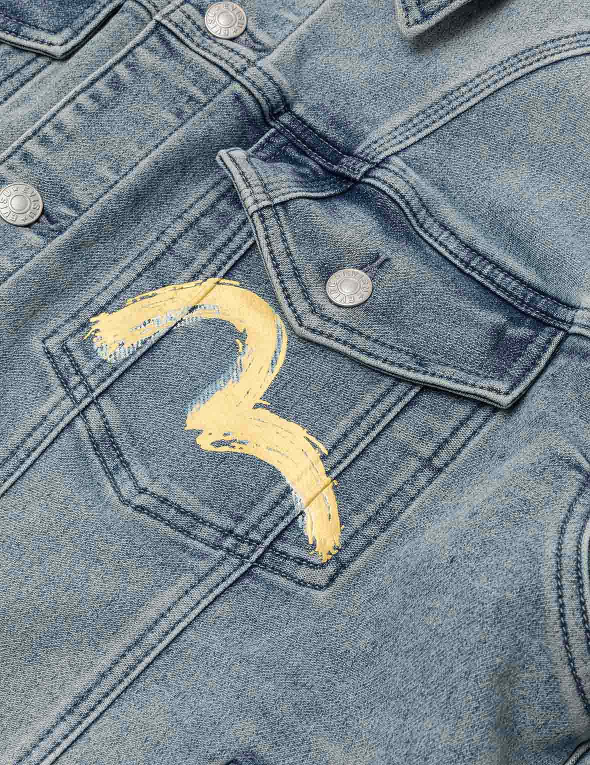 Artistic Brush Daicock Print Relax Fit Denim Jacket - Image 7