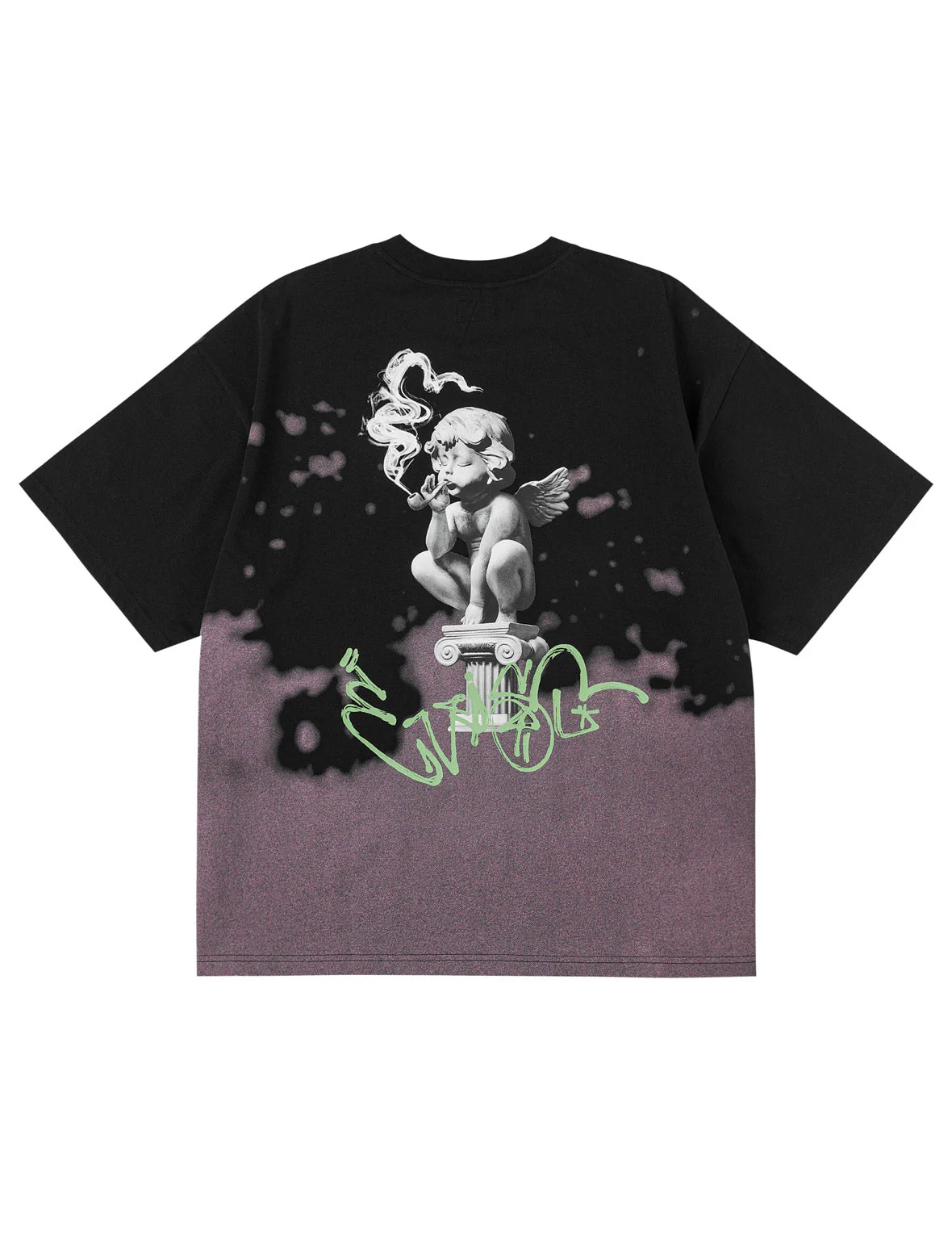 Baby Angel and Graffiti Print Dip-Dye T-shirt - Image 24