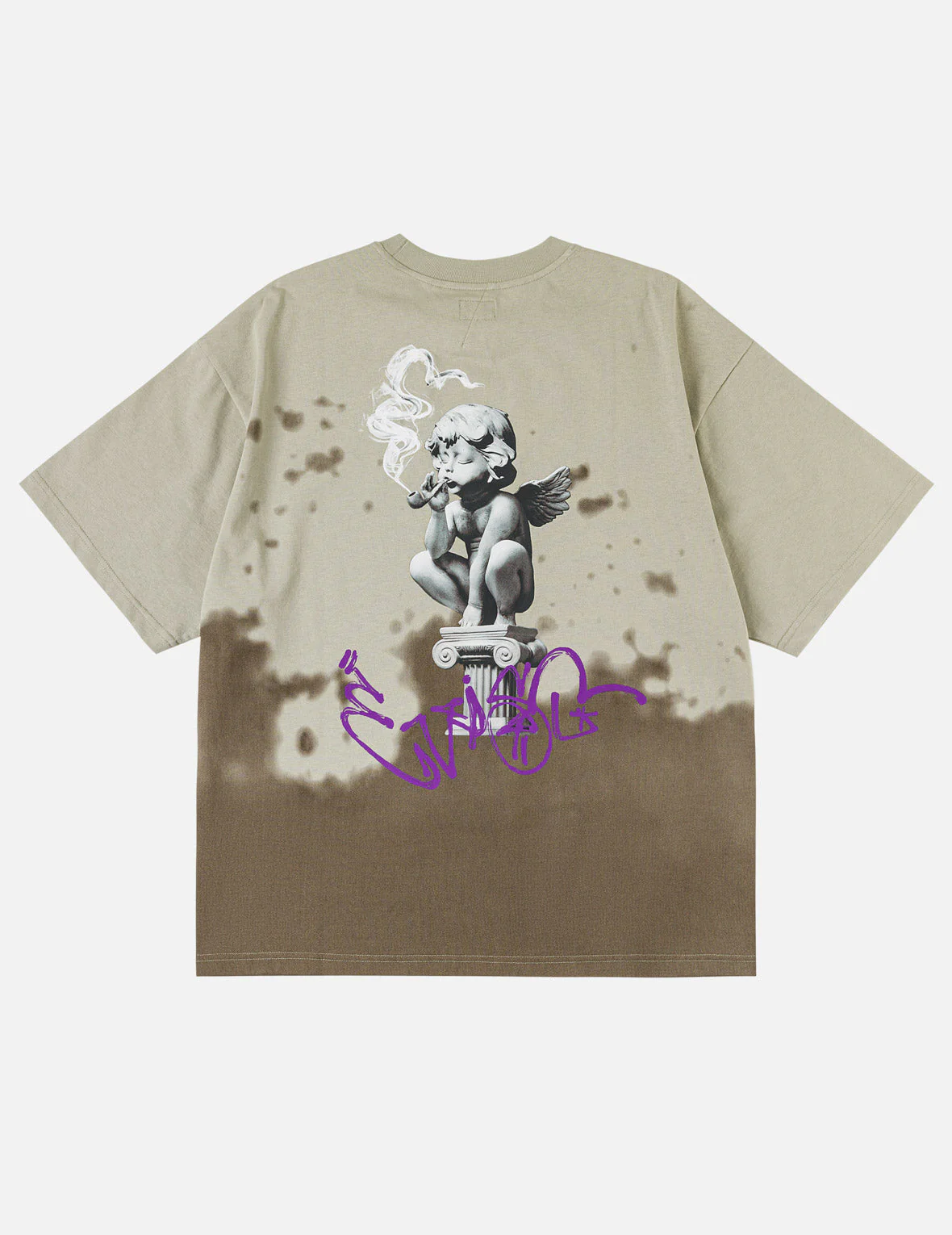 Baby Angel and Graffiti Print Dip-Dye T-shirt - Image 5