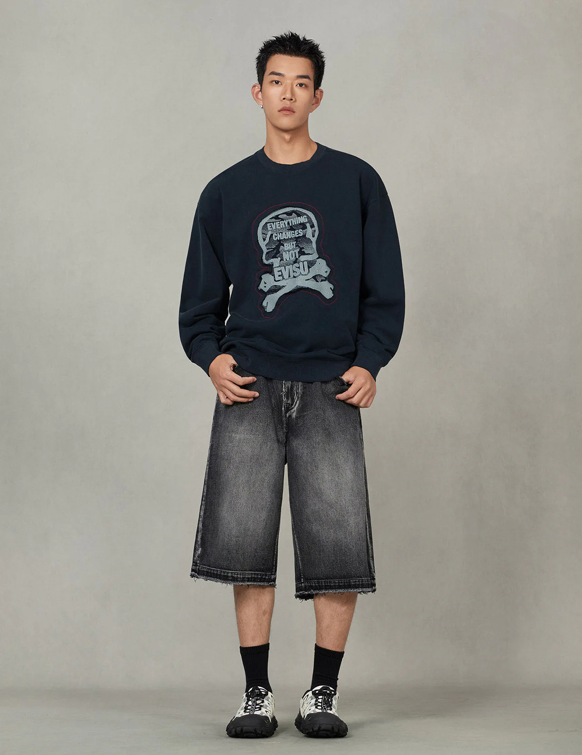 "Back to Bone" and Skull Print Fashion Fit Sweatshirt - Image 10