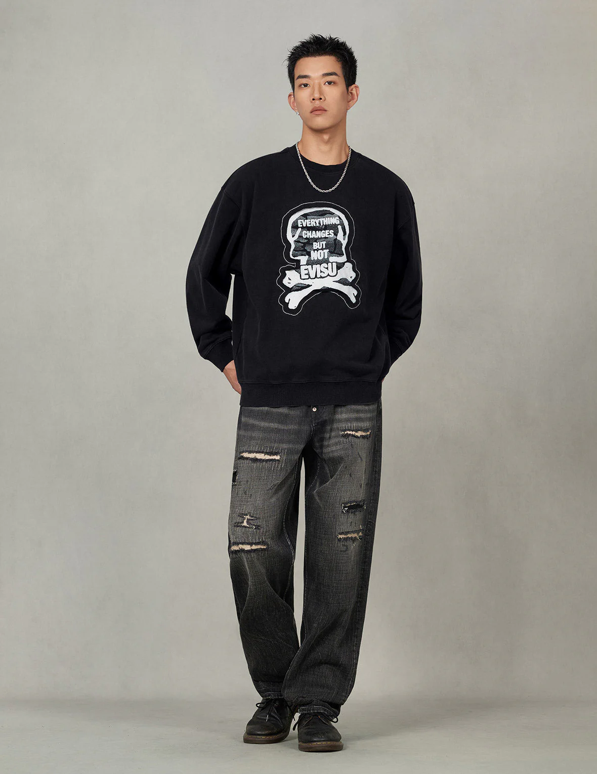 "Back to Bone" and Skull Print Fashion Fit Sweatshirt - Image 9