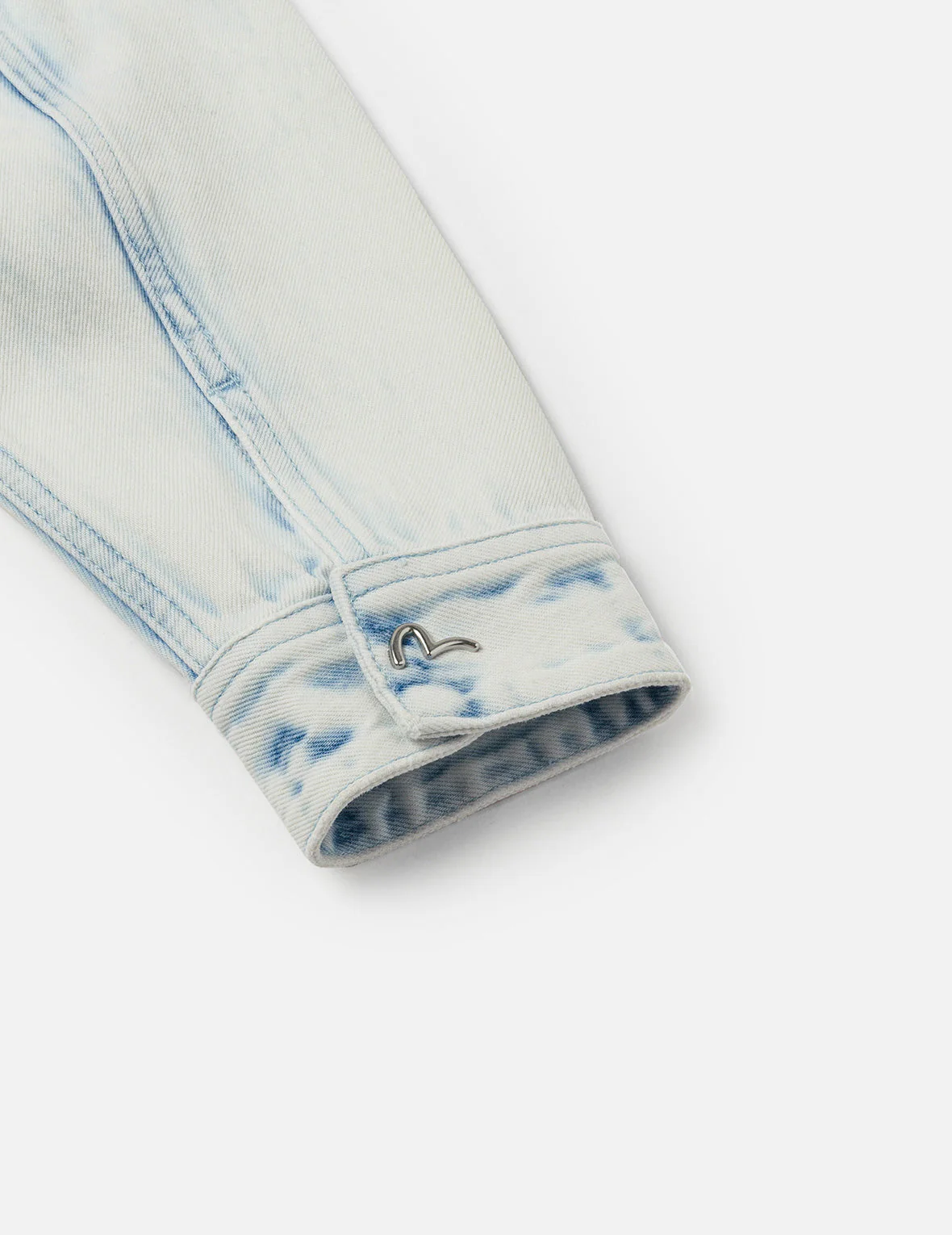 Bleach Washed Kamon Embroidery Fashion Fit Denim Jacket - Image 11