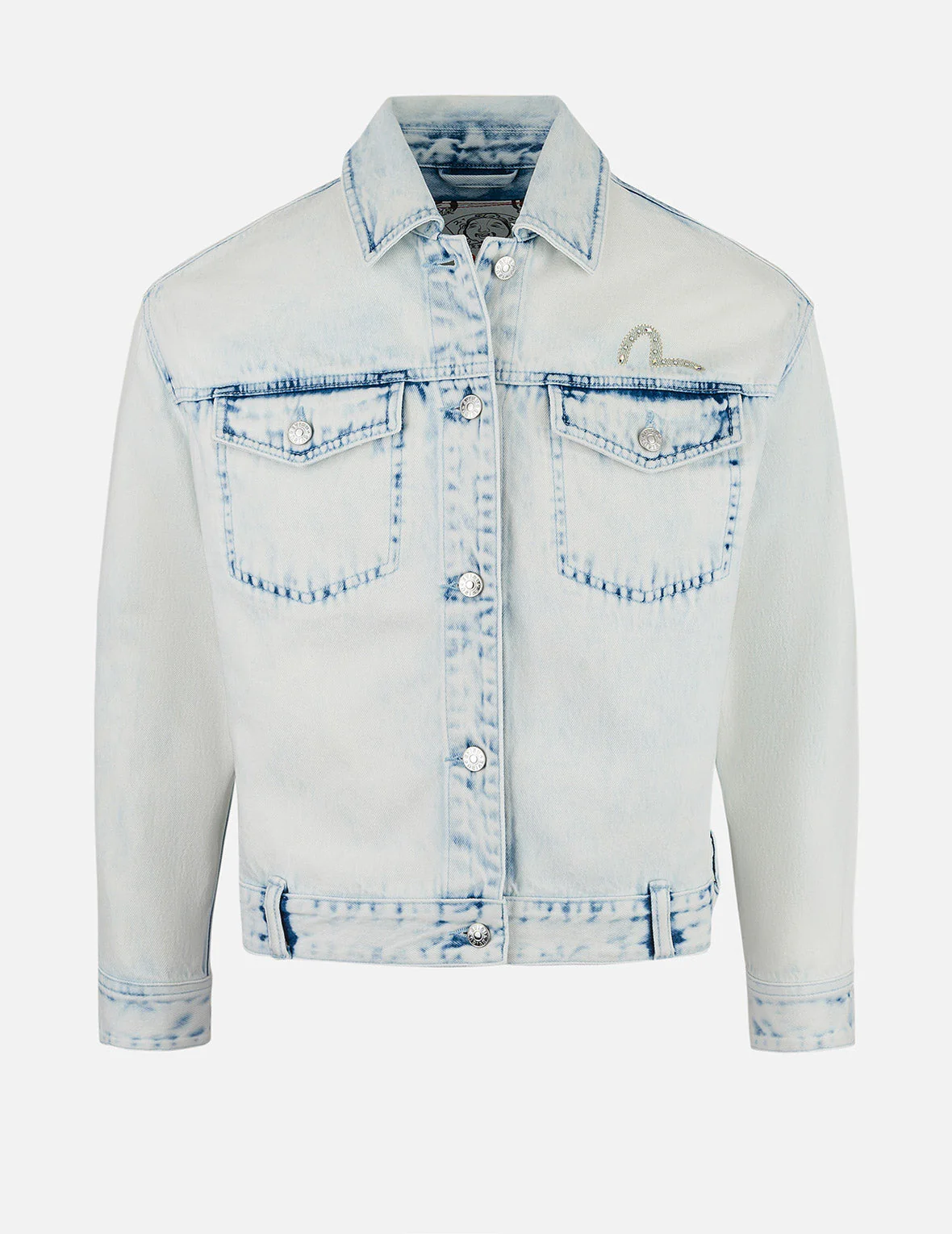 Bleach Washed Kamon Embroidery Fashion Fit Denim Jacket - Image 2