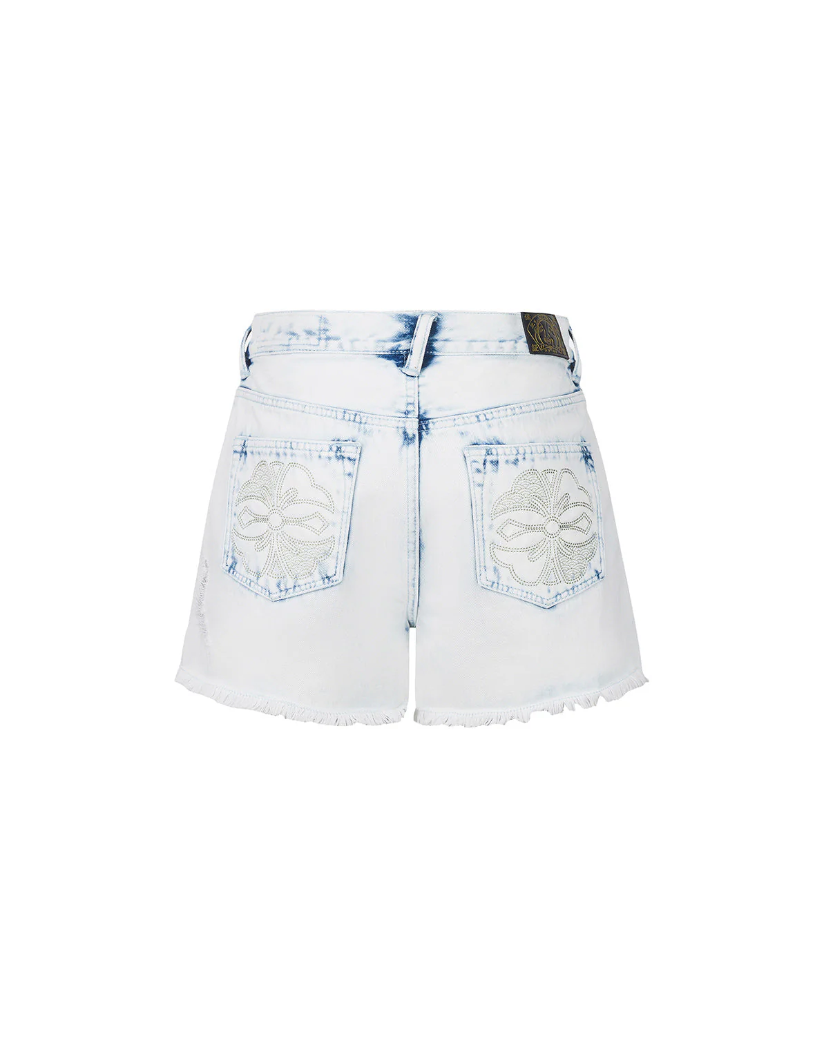 Bleach Washed Kamon Embroidery Regular Fit Denim Shorts - Image 10