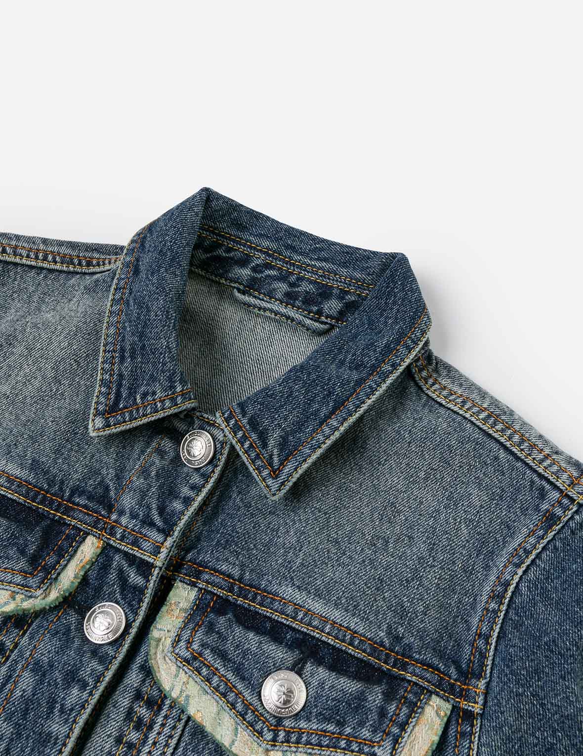Brocade Inserted Daicock Regular Fit Denim Jacket - Image 10