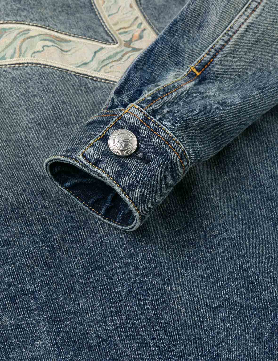 Brocade Inserted Daicock Regular Fit Denim Jacket - Image 14